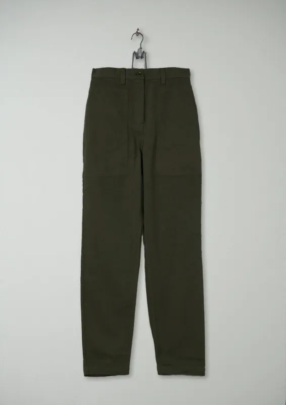 Reworn Tapered Workwear Long Trousers Size 8 (512) | Dark Olive made by TOAST