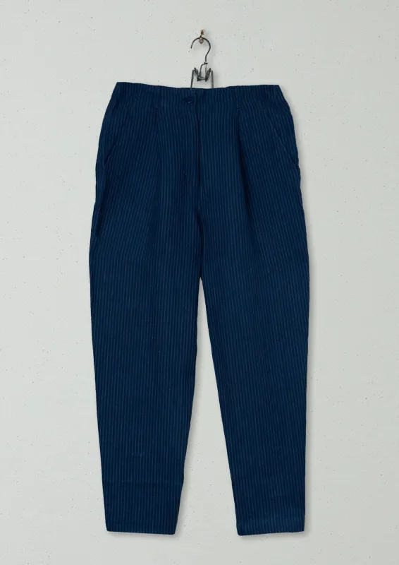 Reworn Stripe Linen Trousers Size 8 (498) | Grey Blue sold by TOAST