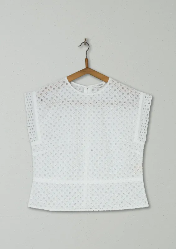 Reworn Broderie Anglaise Top Size 12 (411) | White sold by TOAST