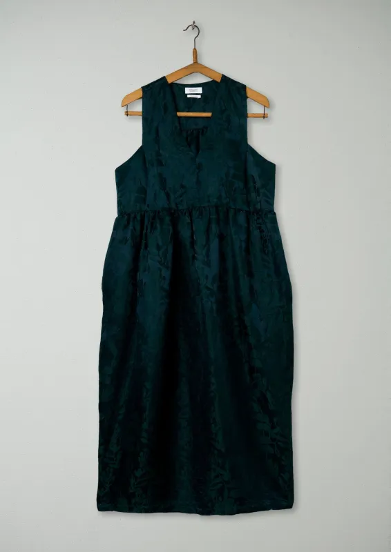 Reworn Linen Silk Jacquard Dress Size 14 (837) | Lapis Green sold by TOAST