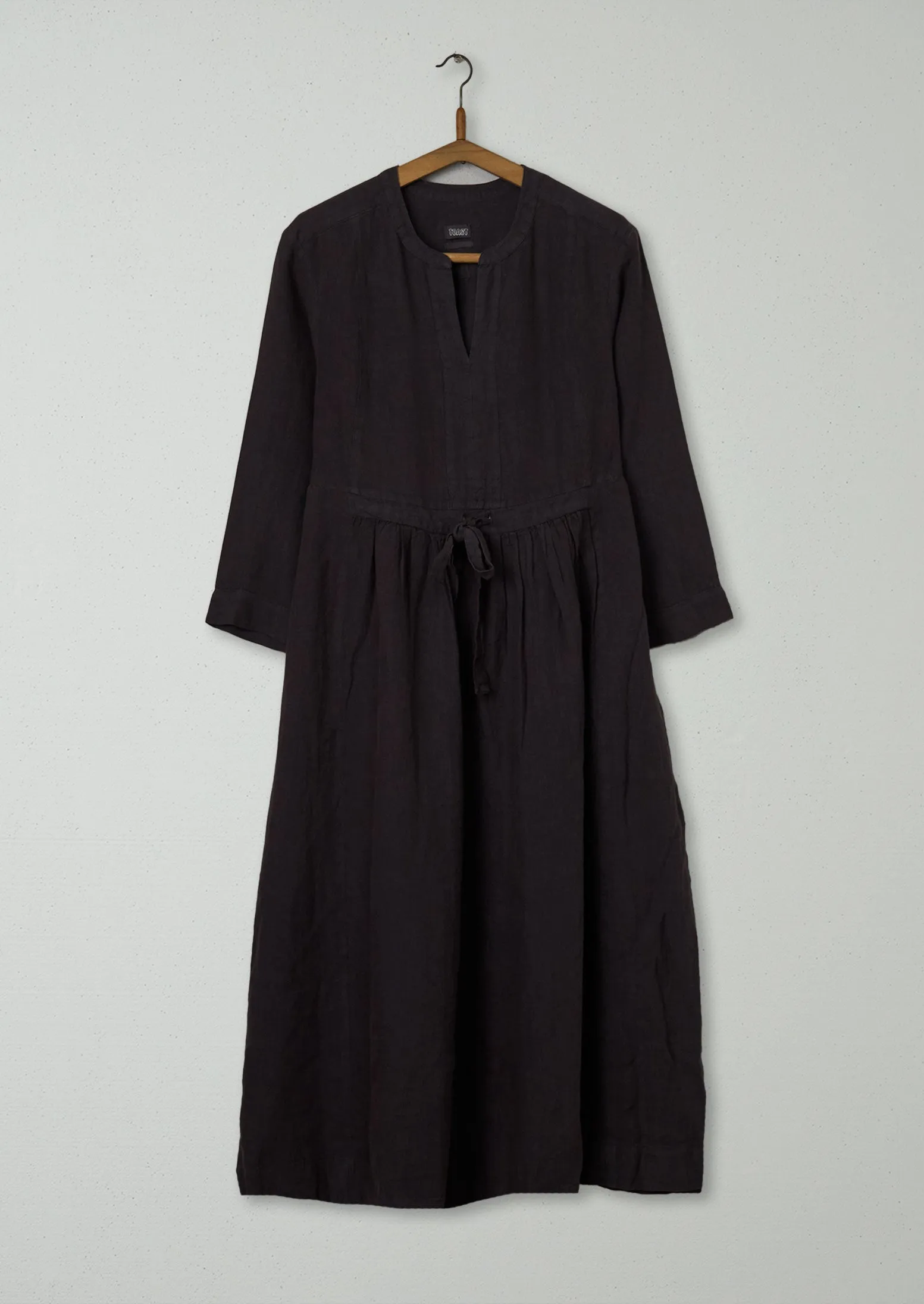 Reworn Gathered Linen Dress Size L (841) | Charcoal sold by TOAST