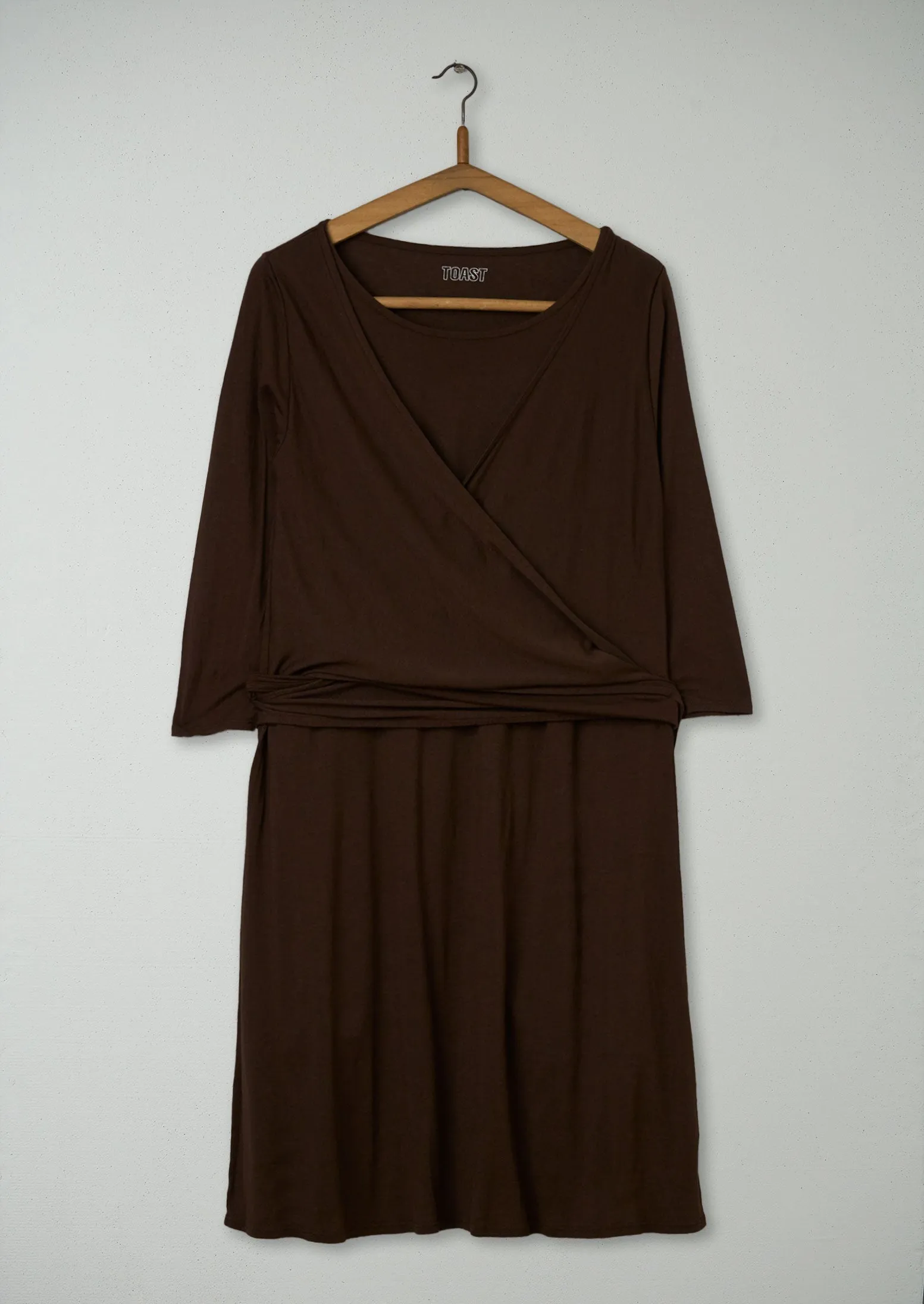 Reworn Modal Wool Jersey Wrap Dress Size 12 (844) | Dark Brown sold by TOAST
