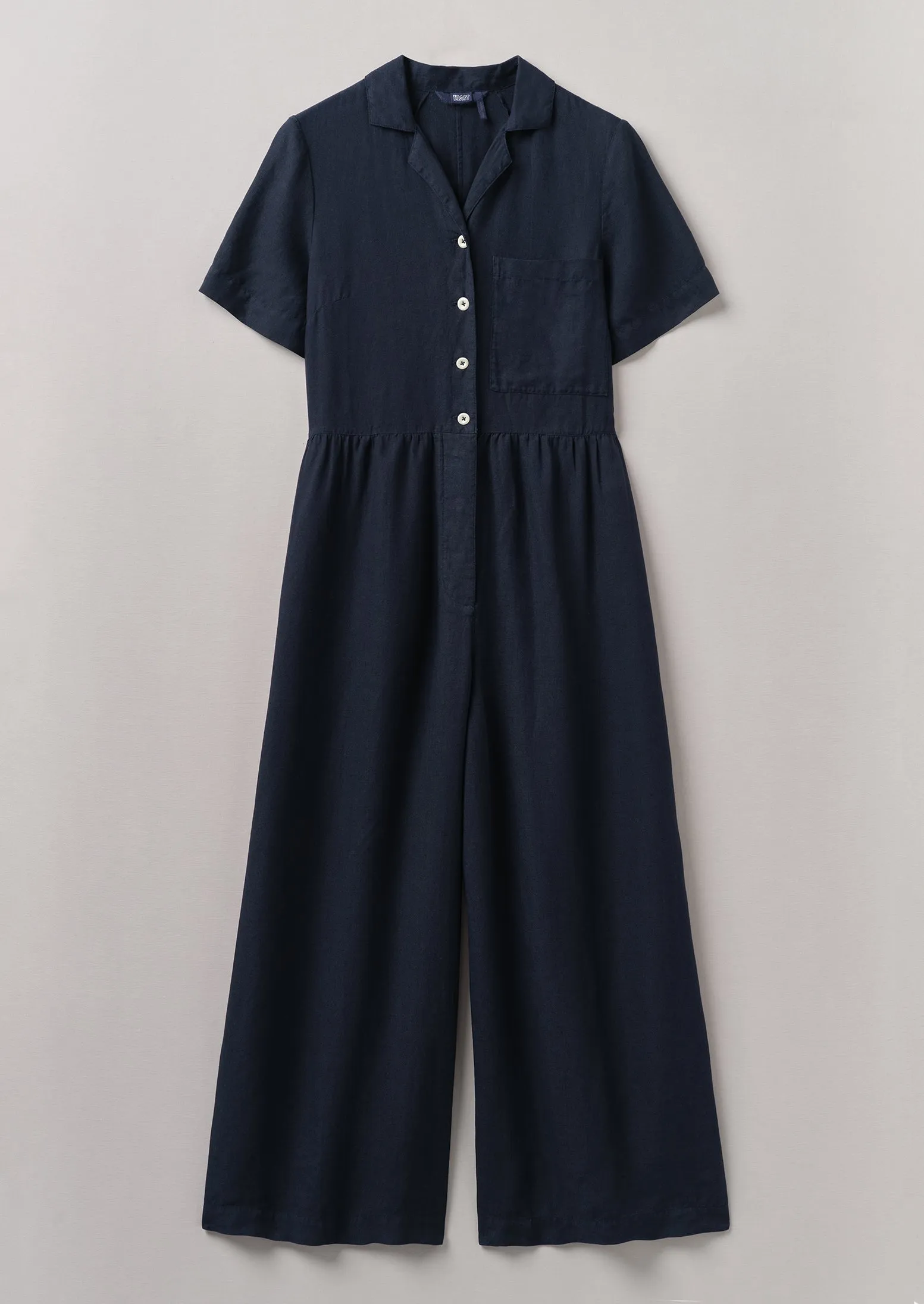 Gathered Waist Linen Jumpsuit | Midnight sold by TOAST