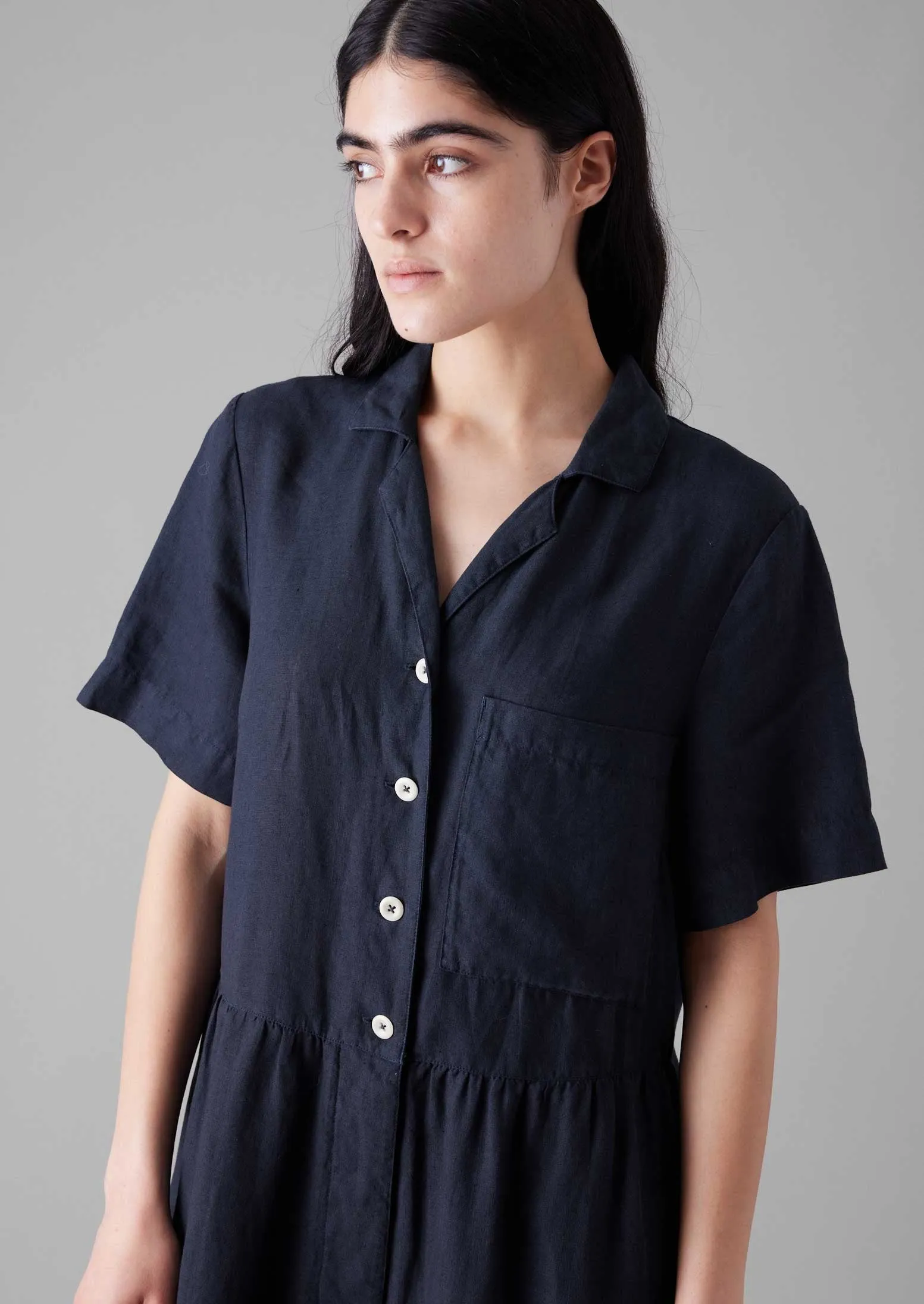 Gathered Waist Linen Jumpsuit | Midnight sold by TOAST product image thumbnail 4