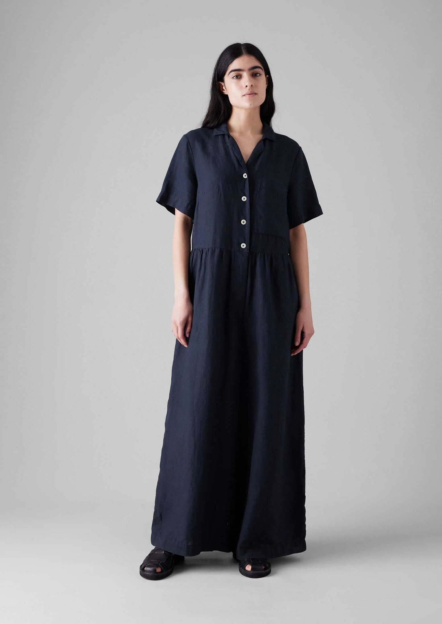 Gathered Waist Linen Jumpsuit | Midnight sold by TOAST product image thumbnail 2