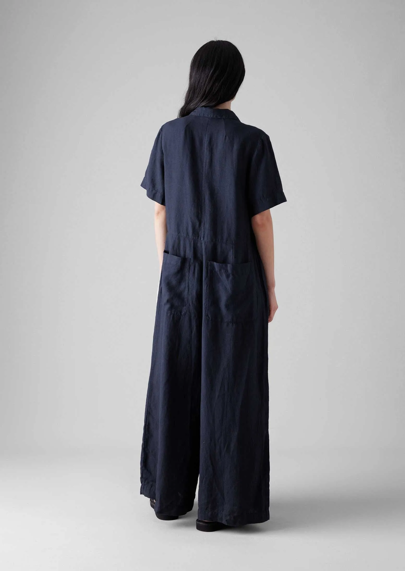 Gathered Waist Linen Jumpsuit | Midnight sold by TOAST product image thumbnail 3