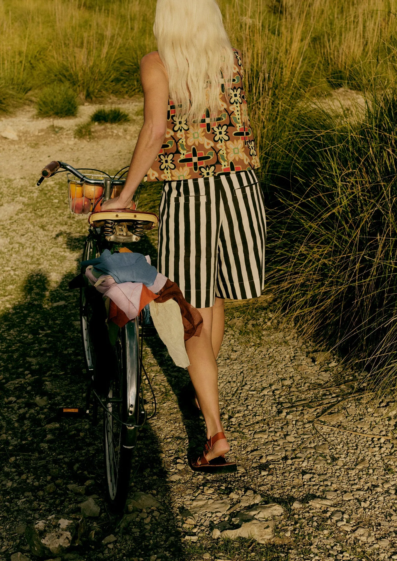 Wave Stripe Block Print Cotton Shorts | Ecru/Chocolate sold by TOAST product image thumbnail 2