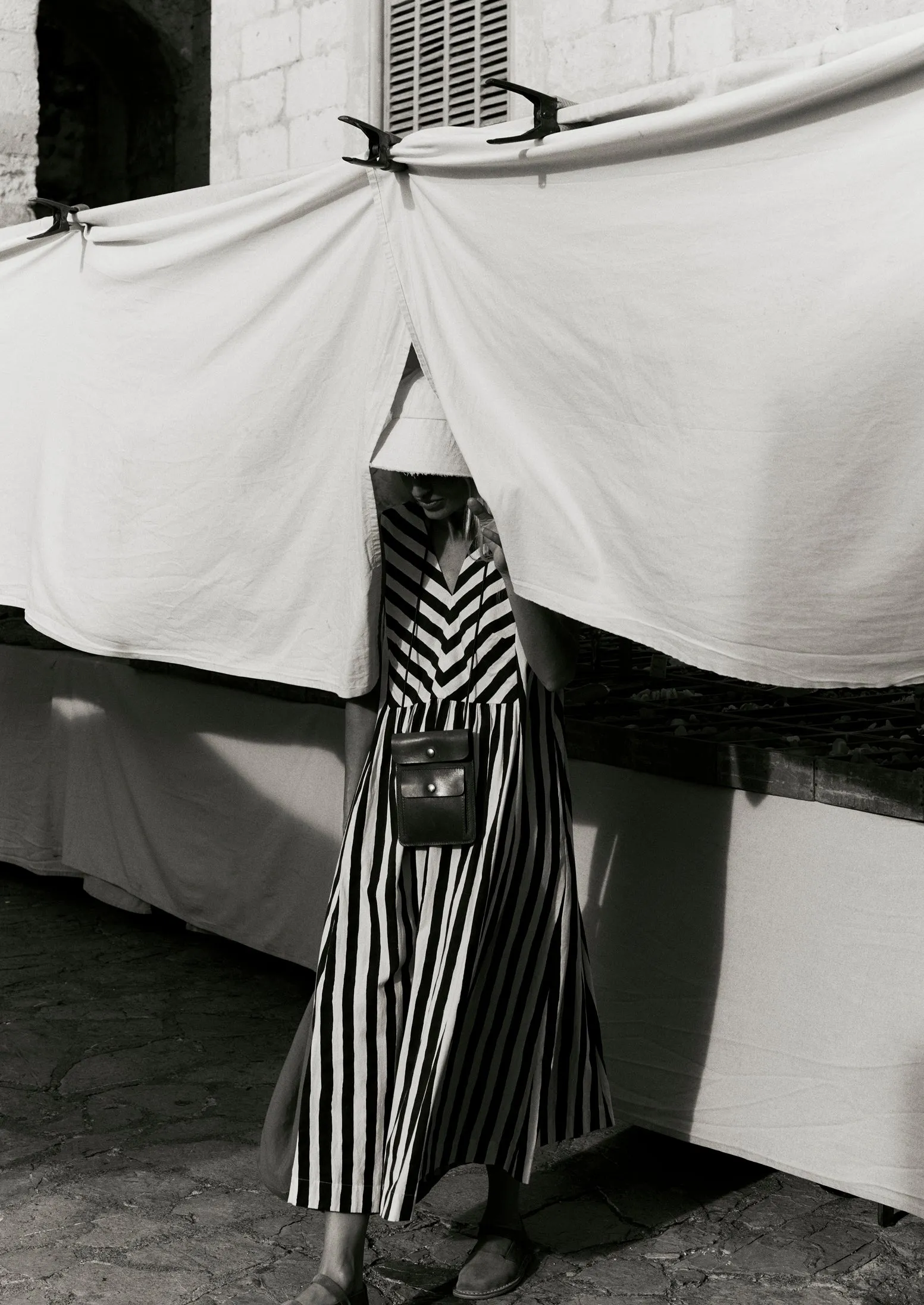 Wave Stripe Block Print Cotton Dress | Ecru/Chocolate sold by TOAST product image thumbnail 2