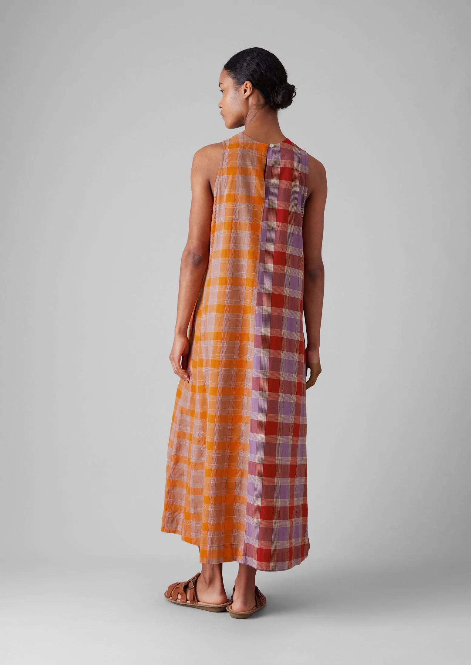 Tie Front Panelled Check Cotton Dress | Bright Red/Wisteria sold by TOAST product image thumbnail 5