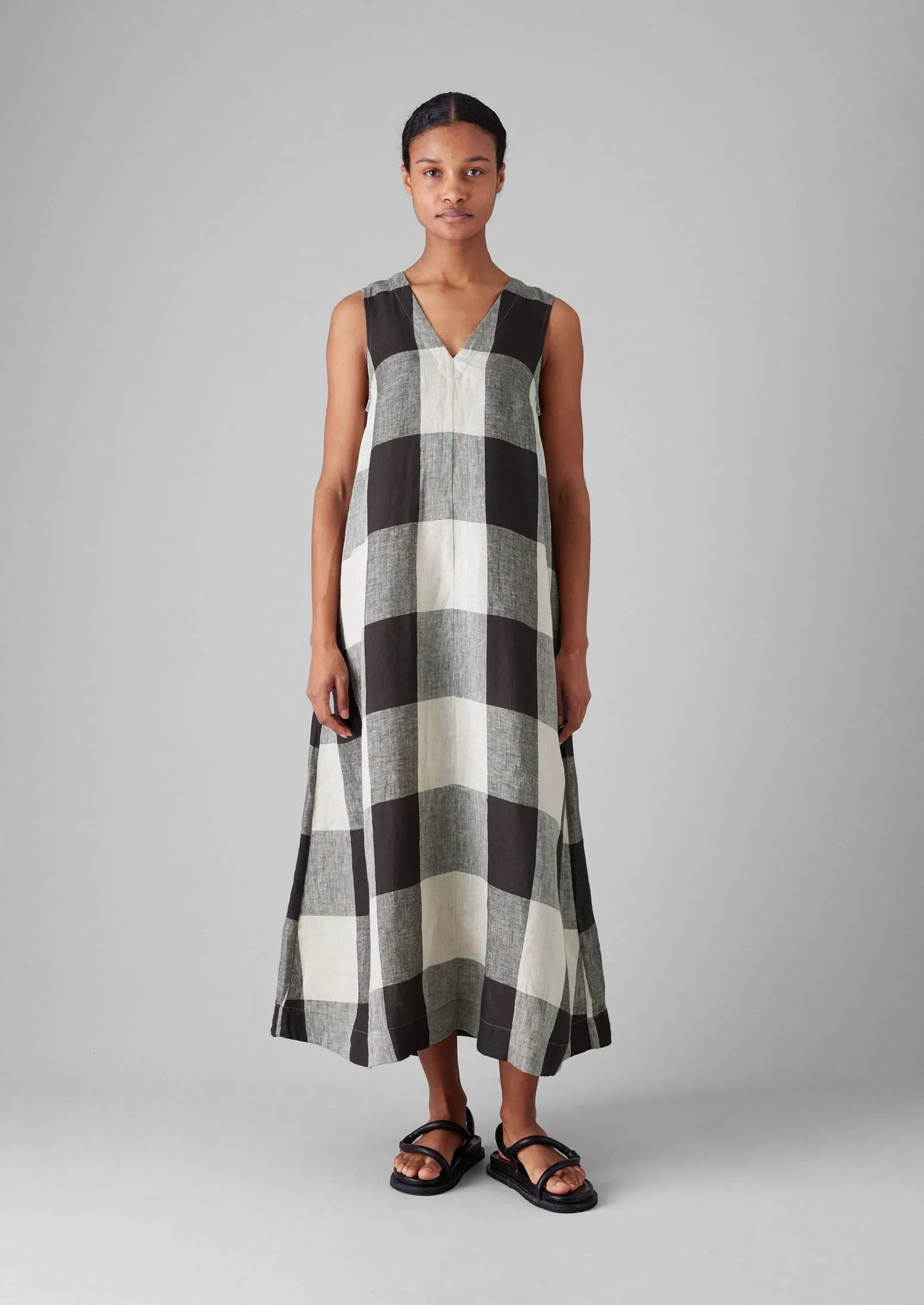 Macro Gingham Lightweight Linen Dress | Ecru/Charcoal sold by TOAST product image thumbnail 2