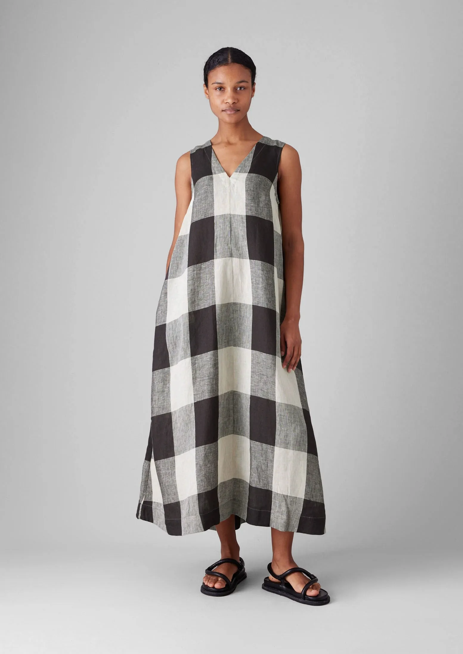 Macro Gingham Lightweight Linen Dress | Ecru/Charcoal sold by TOAST product image thumbnail 3
