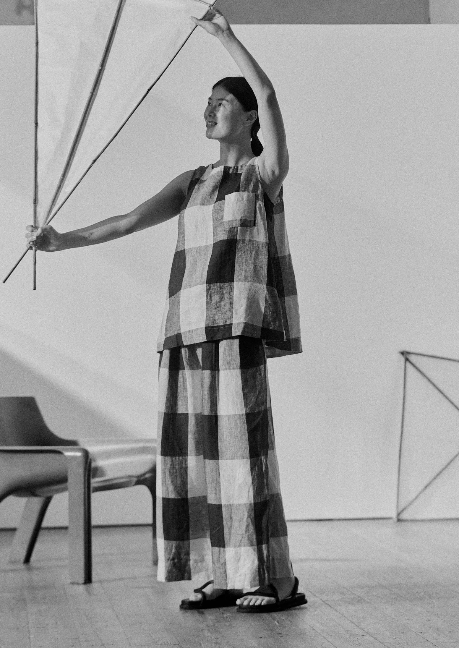 Macro Gingham Lightweight Linen Tank | Ecru/Charcoal sold by TOAST product image thumbnail 3