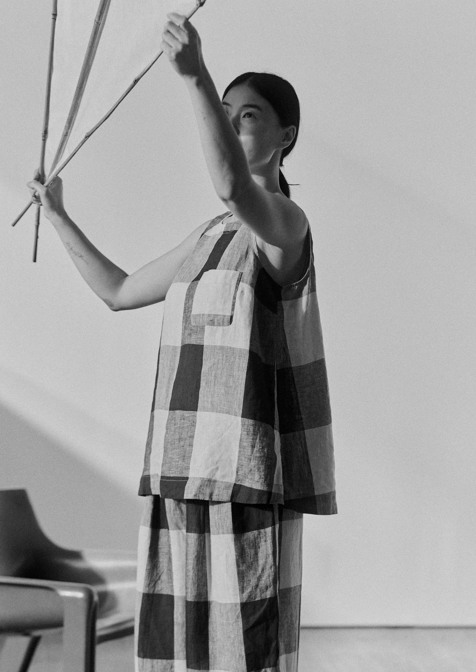 Macro Gingham Lightweight Linen Tank | Ecru/Charcoal sold by TOAST product image thumbnail 2