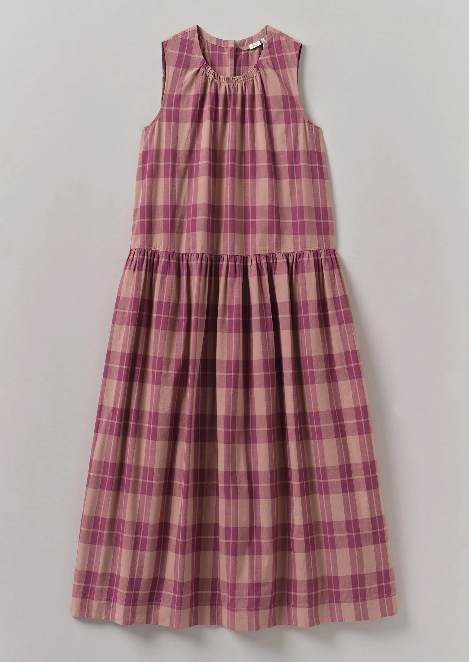 Check Cotton Gathered Waist Dress | Raspberry sold by TOAST
