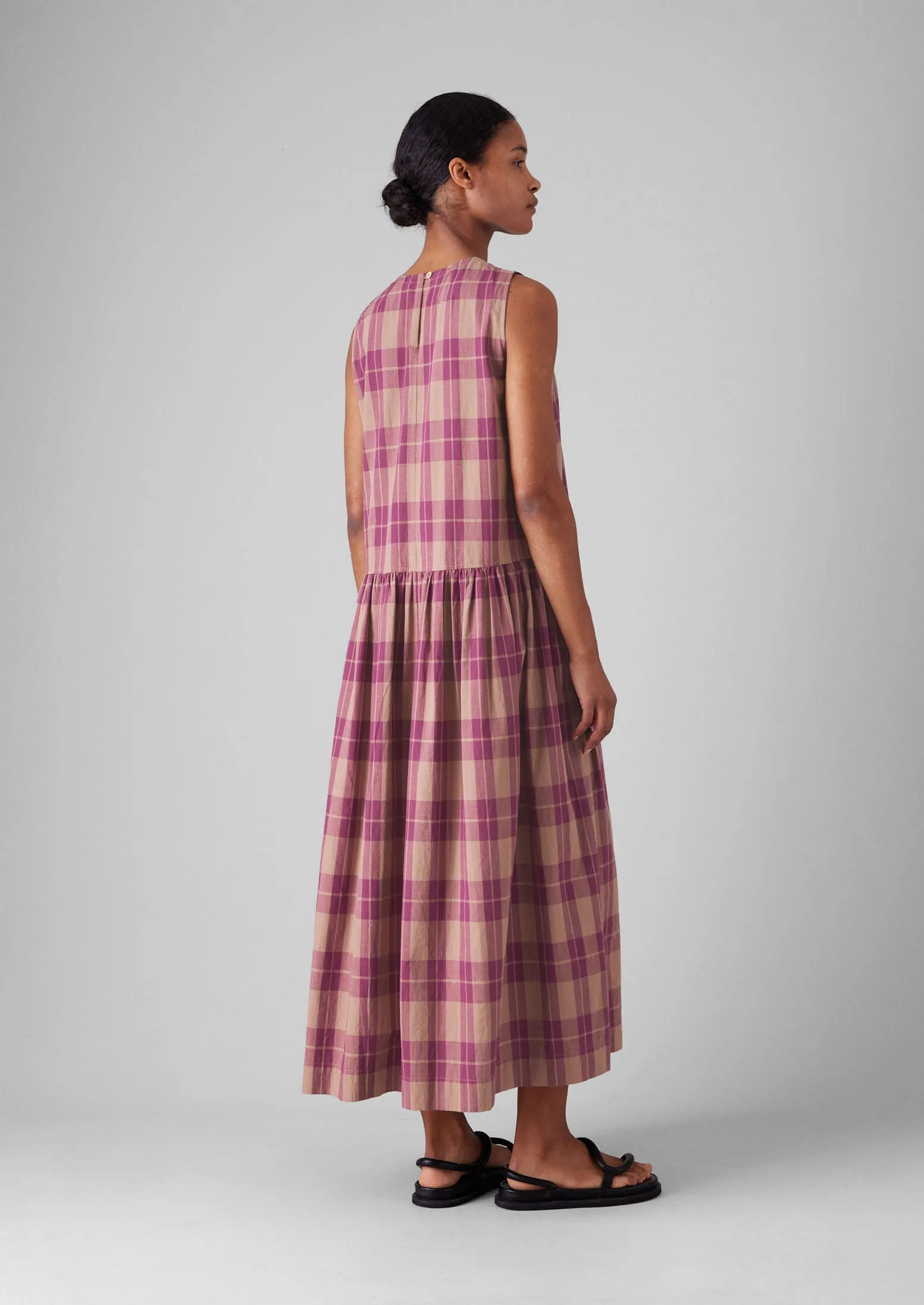 Check Cotton Gathered Waist Dress | Raspberry sold by TOAST product image thumbnail 2