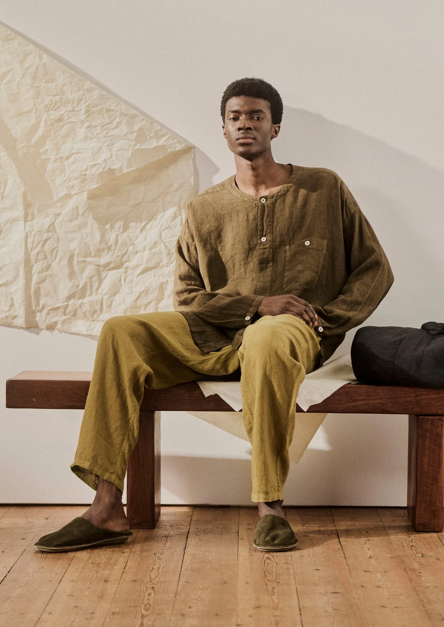 Garment Dyed Linen Trousers | Durian Green sold by TOAST product image thumbnail 3