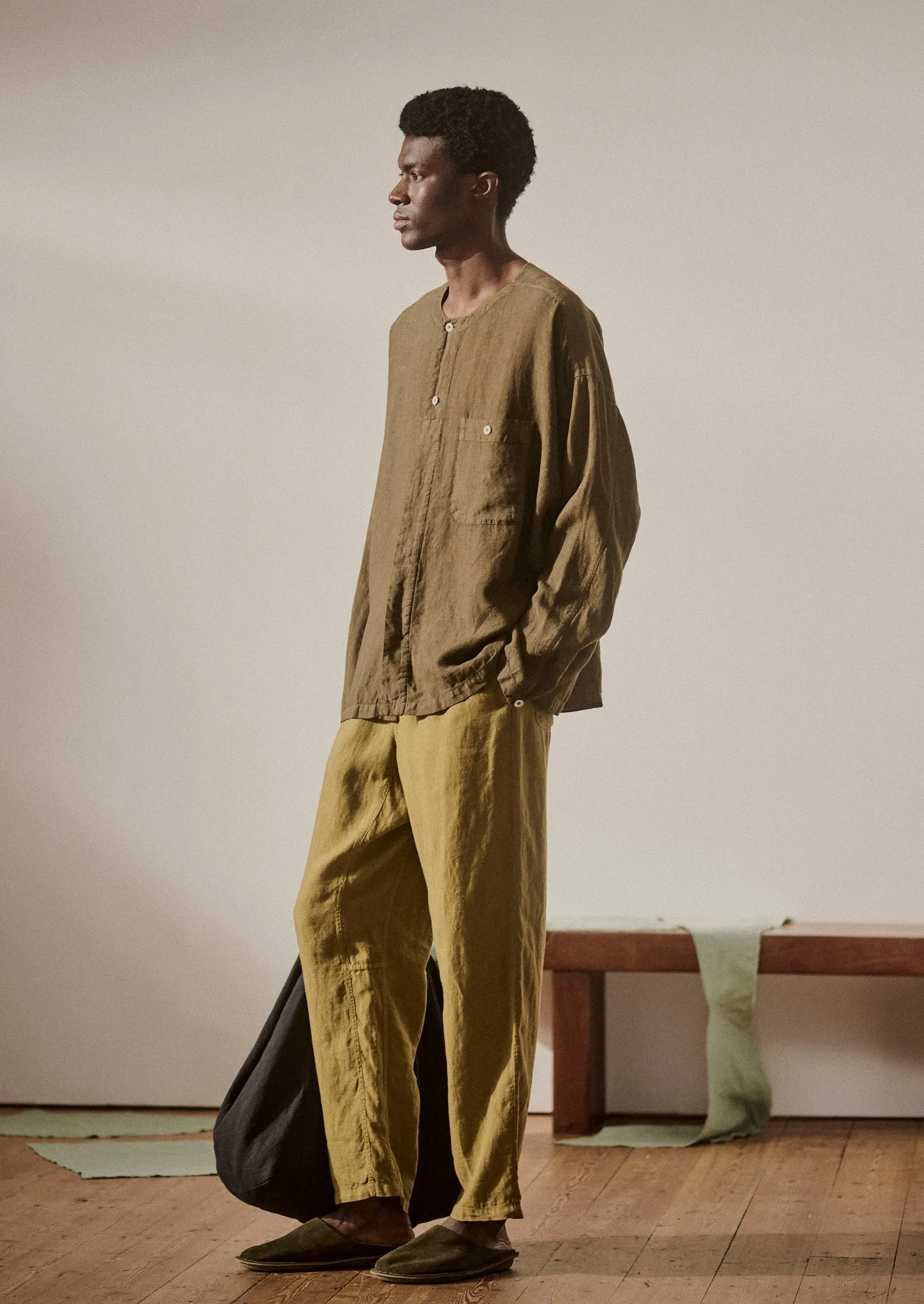 Garment Dyed Linen Collarless Shirt | Pear sold by TOAST product image thumbnail 3