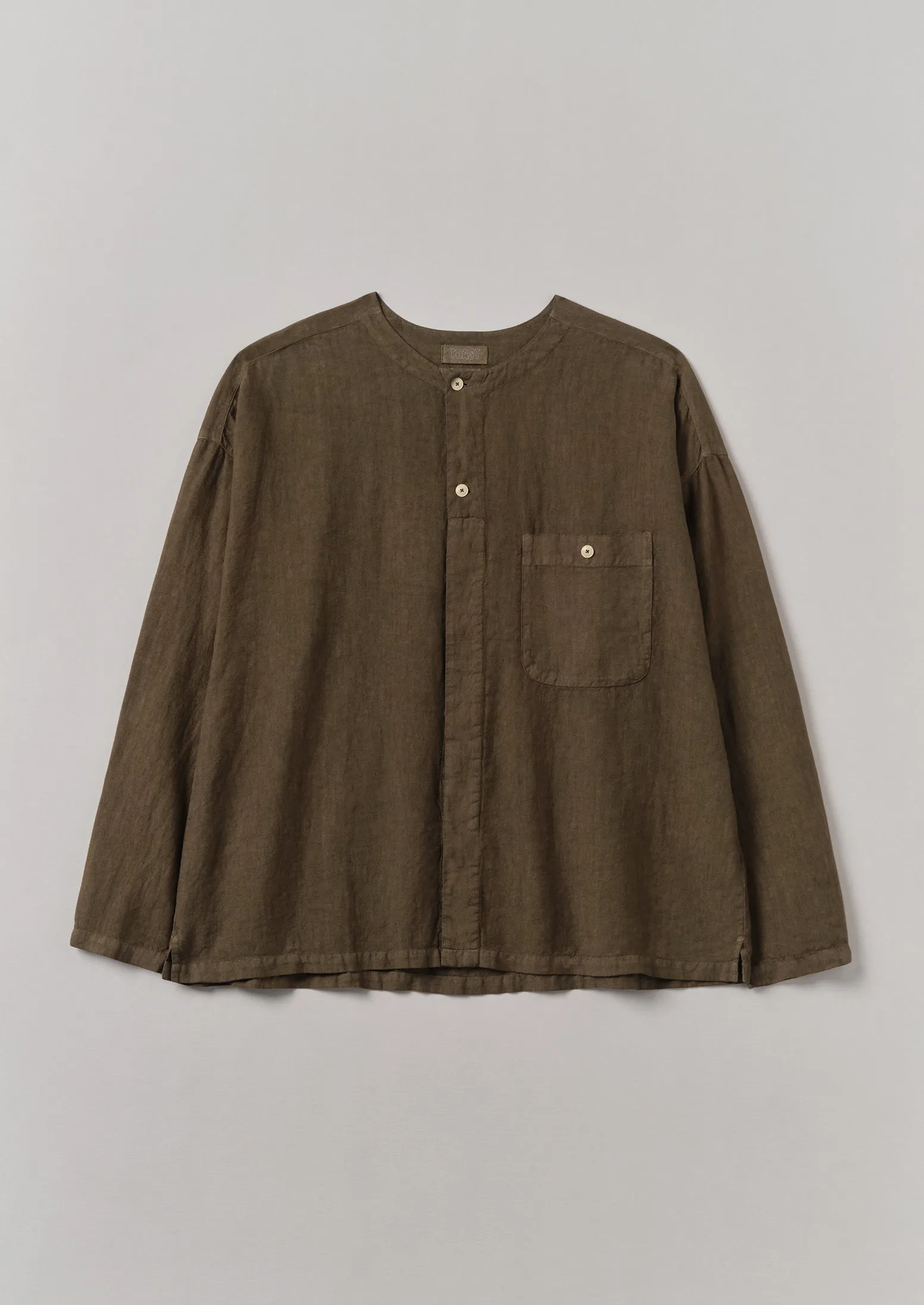 Garment Dyed Linen Collarless Shirt | Pear sold by TOAST