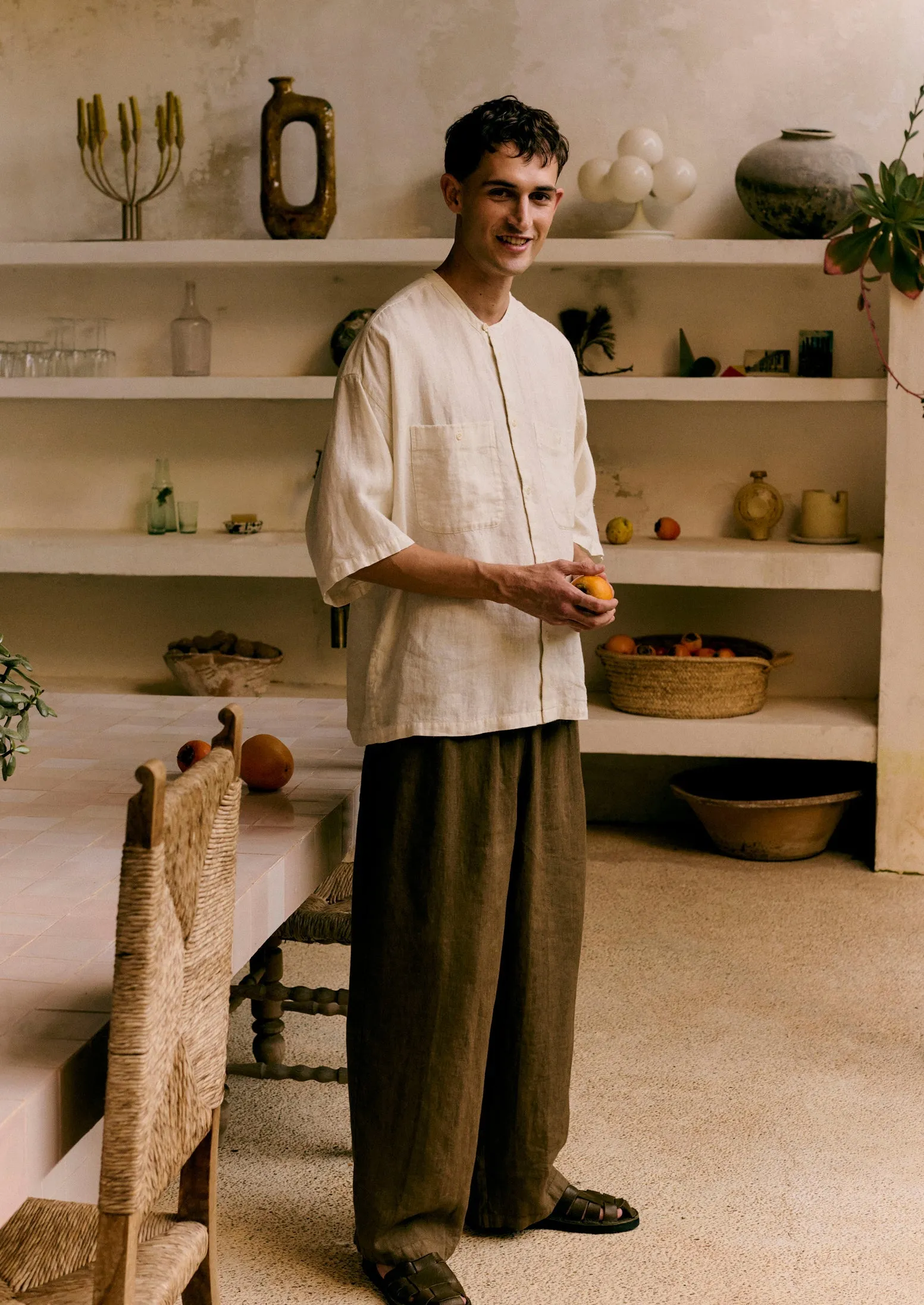 Garment Dyed Linen Grandad Collar Shirt | Oat sold by TOAST product image thumbnail 3