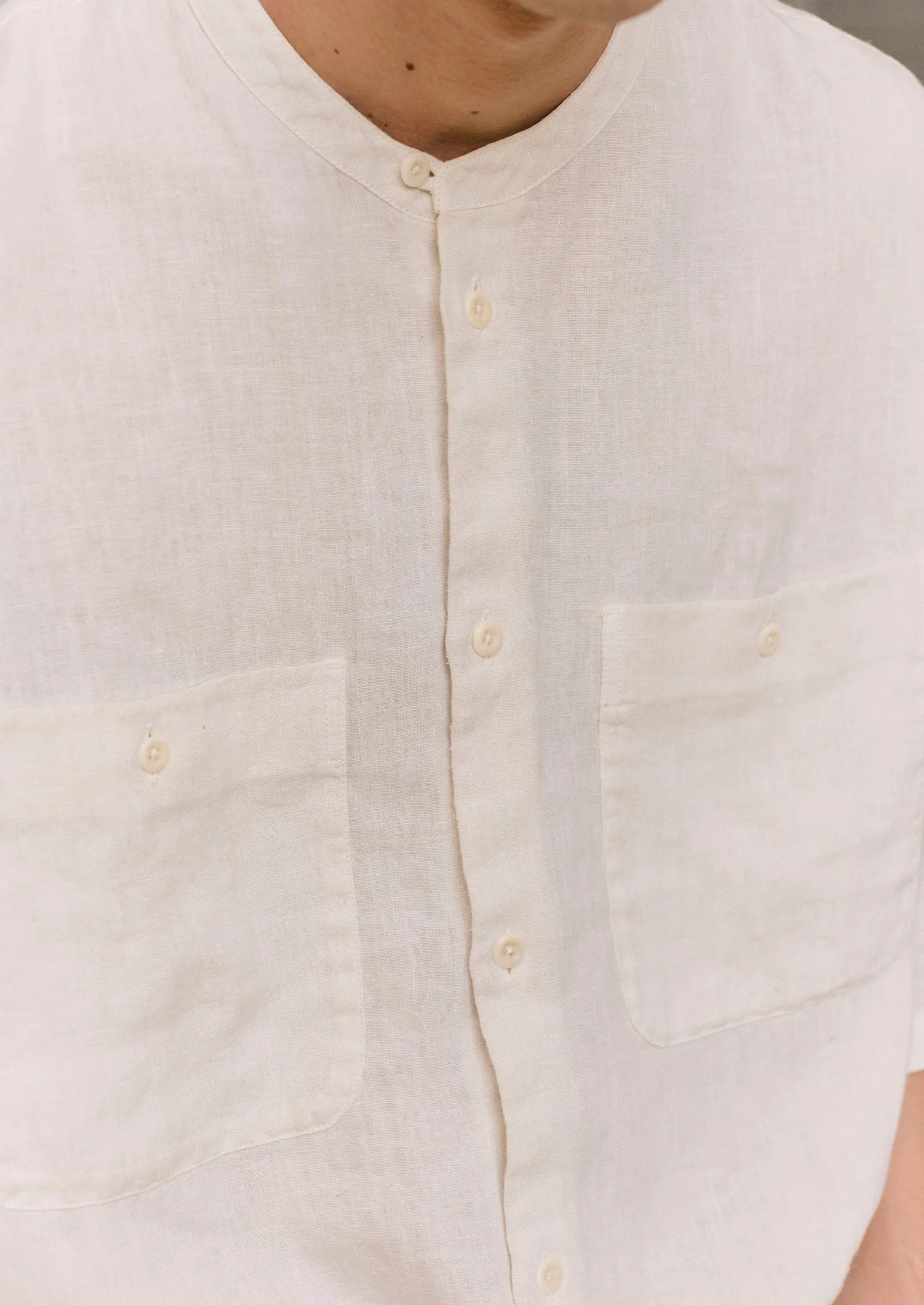 Garment Dyed Linen Grandad Collar Shirt | Oat sold by TOAST product image thumbnail 4