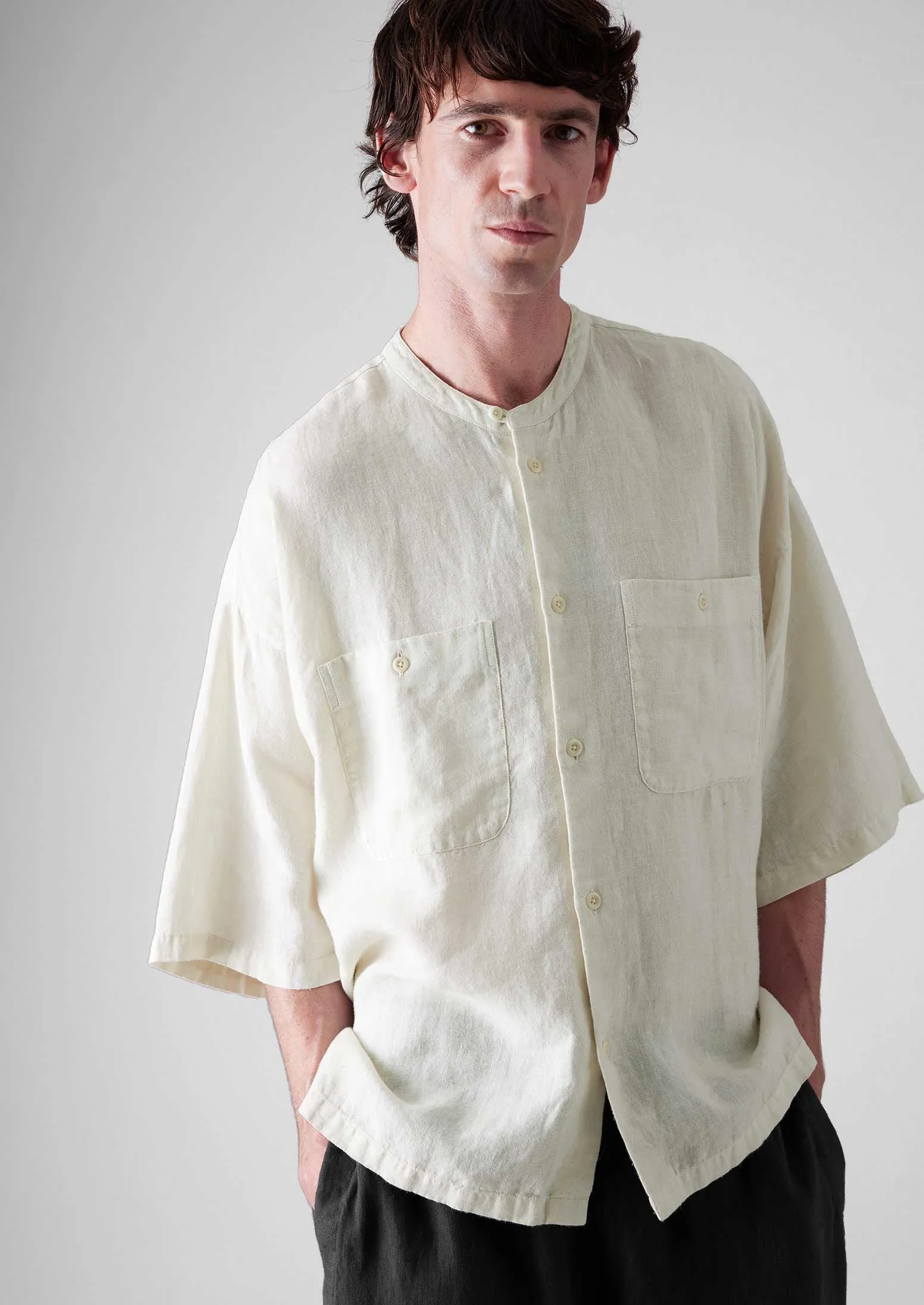 Garment Dyed Linen Grandad Collar Shirt | Oat sold by TOAST product image thumbnail 5