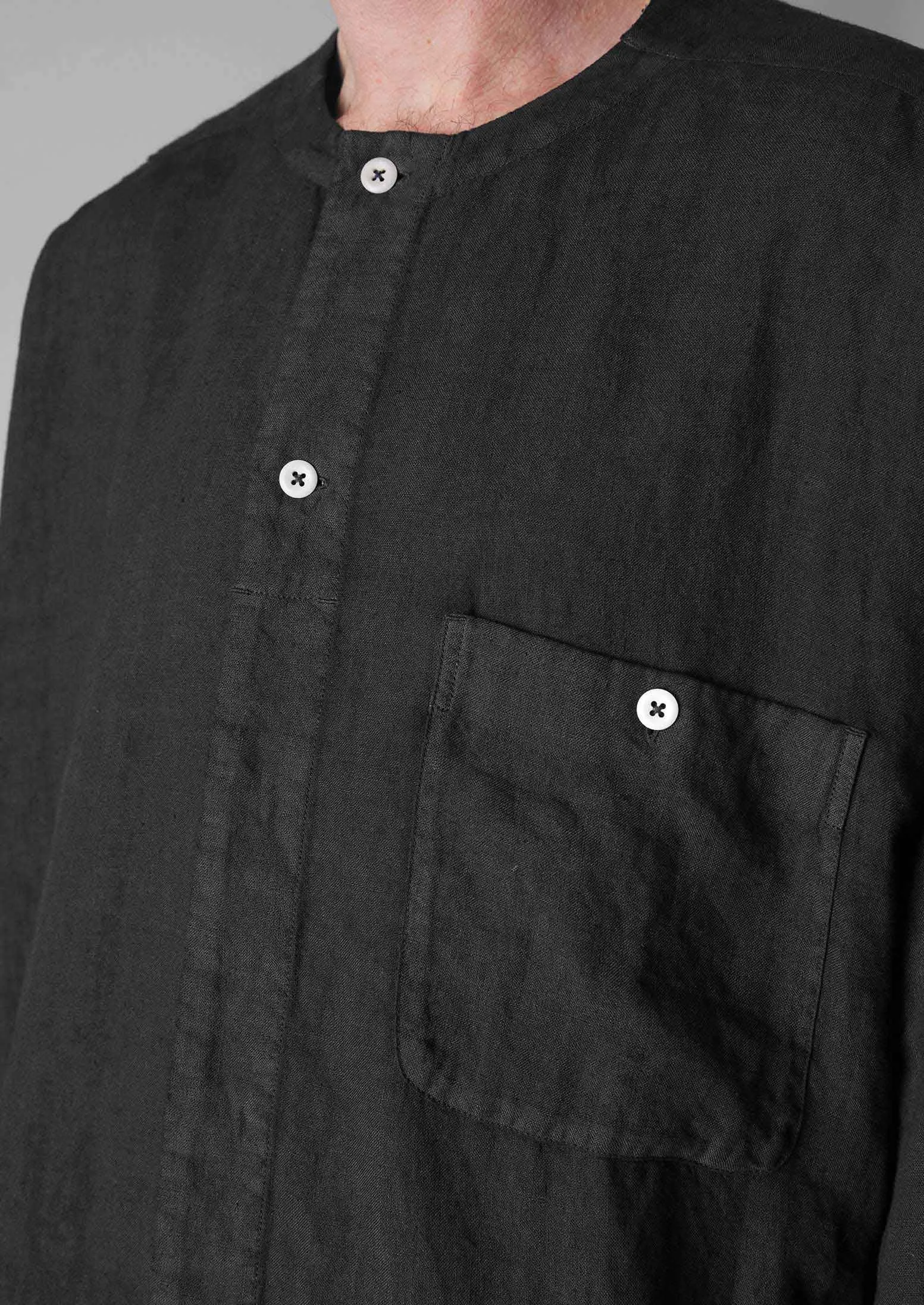 Garment Dyed Linen Collarless Shirt | Black Pepper sold by TOAST product image thumbnail 5
