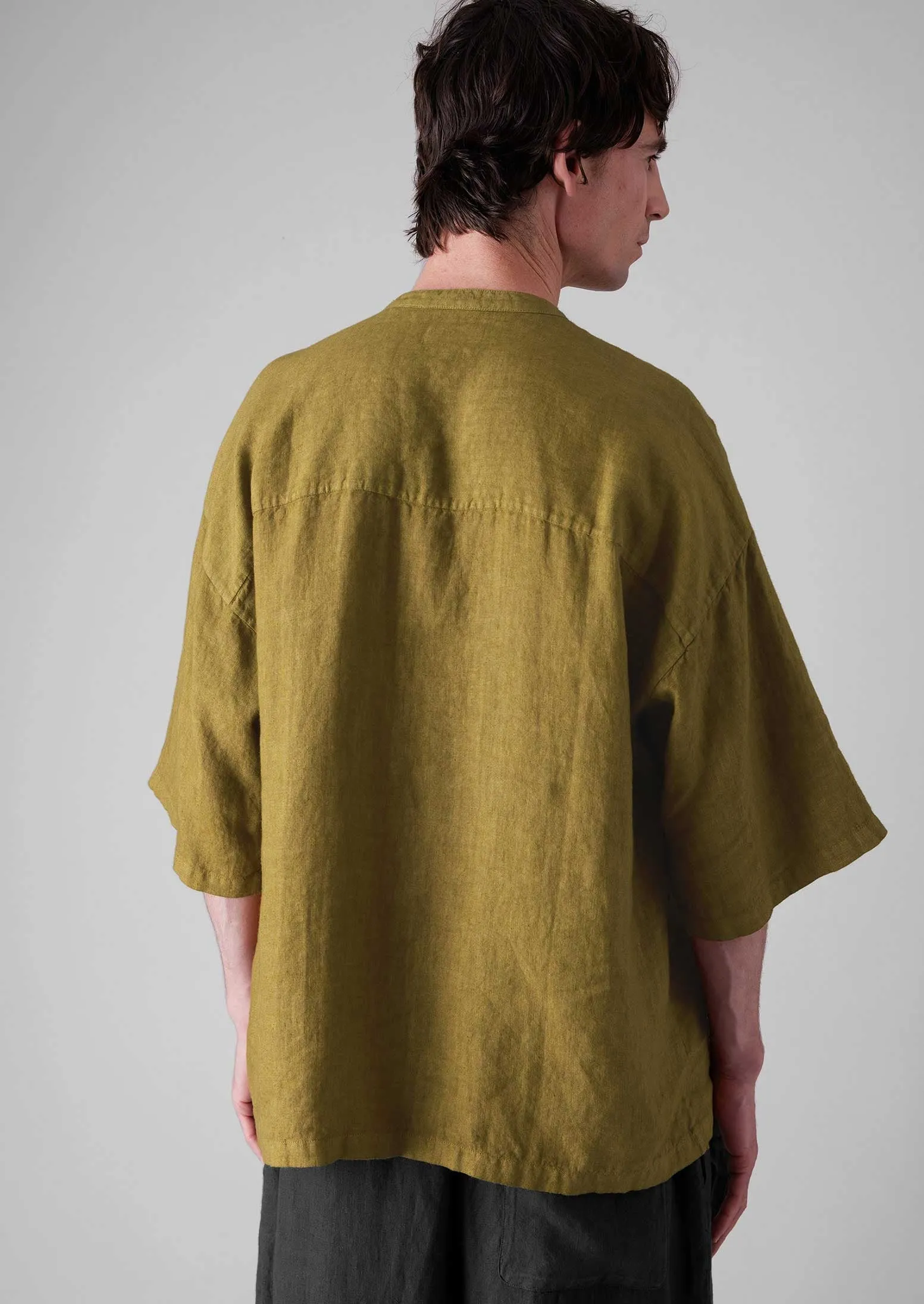 Garment Dyed Linen Grandad Collar Shirt | Durian Green sold by TOAST product image thumbnail 4