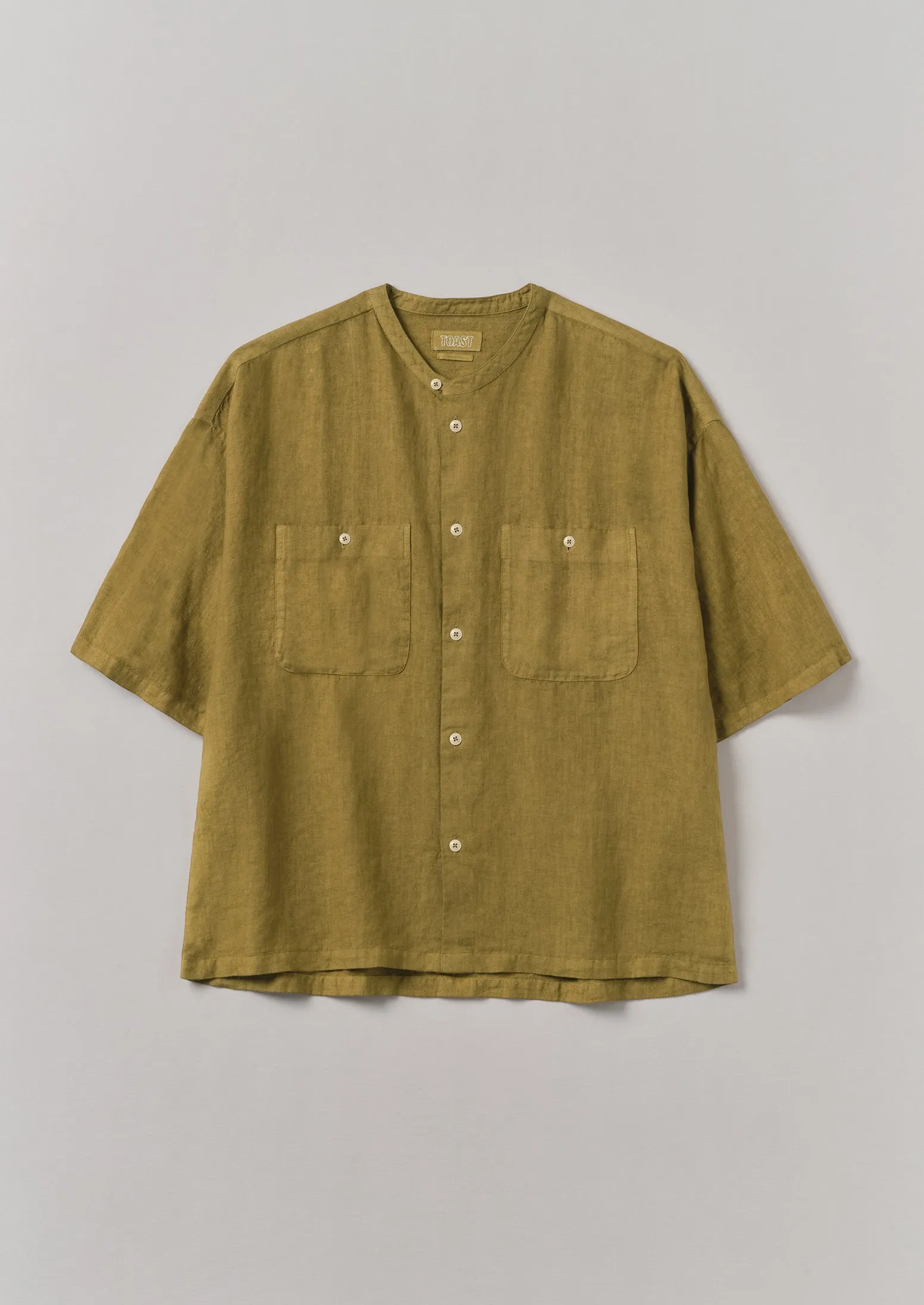 Garment Dyed Linen Grandad Collar Shirt | Durian Green sold by TOAST