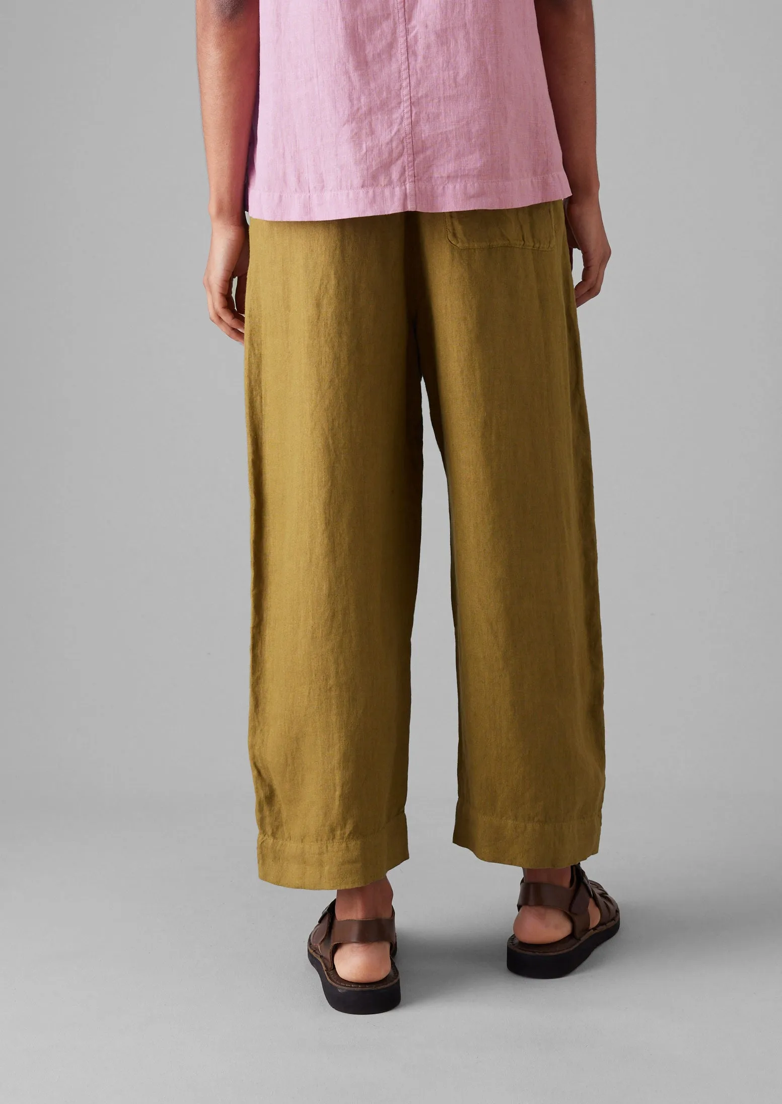 Garment Dyed Lightweight Linen Barrel Leg Trousers | Durian Green sold by TOAST product image thumbnail 5