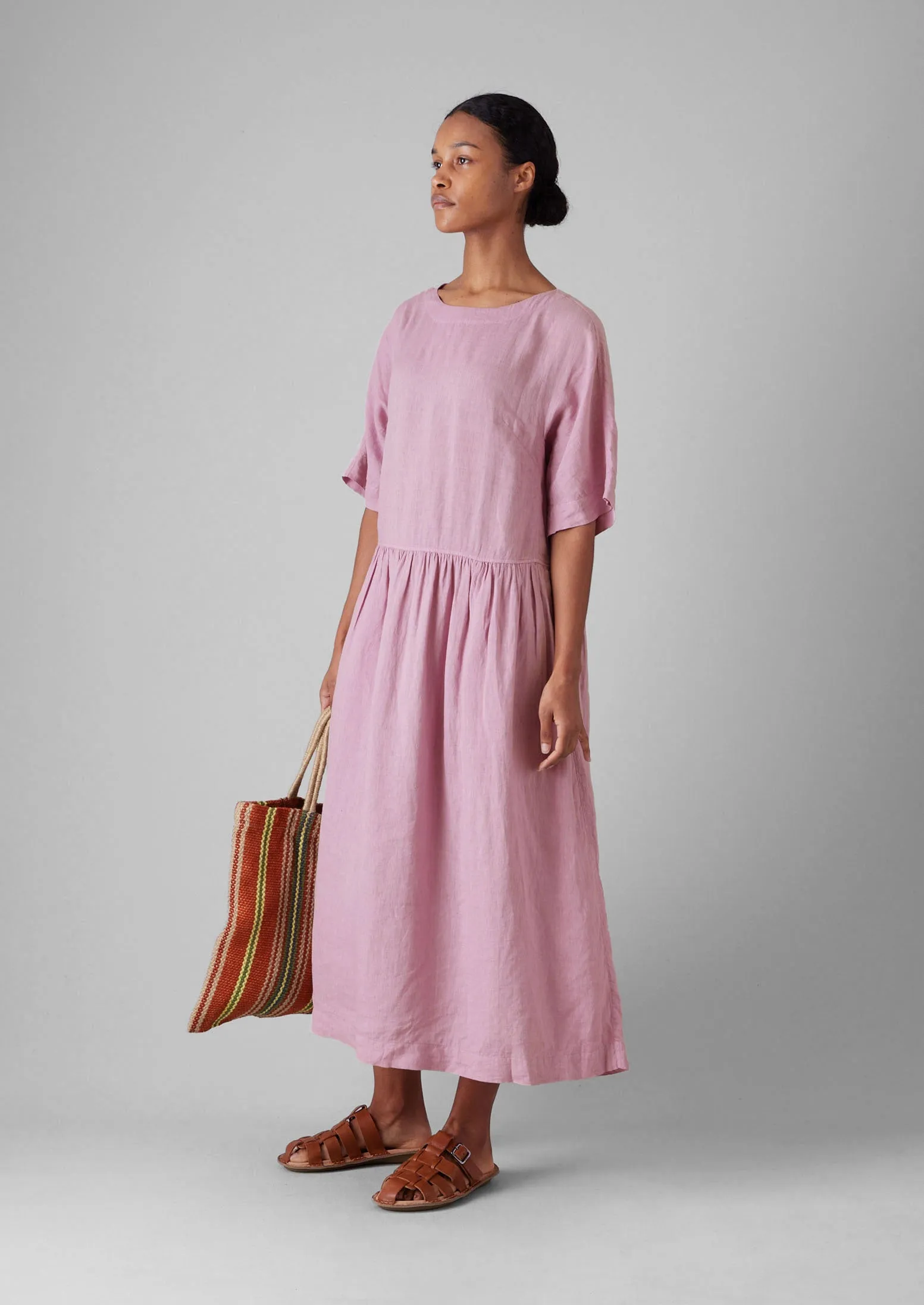 Lightweight Linen Gathered Waist Dress | Washed Berry sold by TOAST product image thumbnail 3