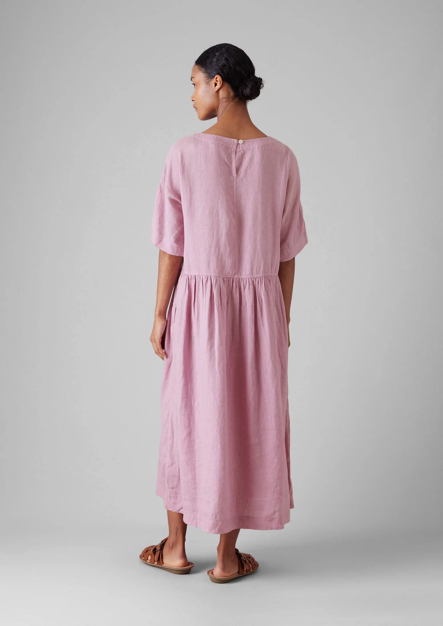 Lightweight Linen Gathered Waist Dress | Washed Berry sold by TOAST product image thumbnail 4