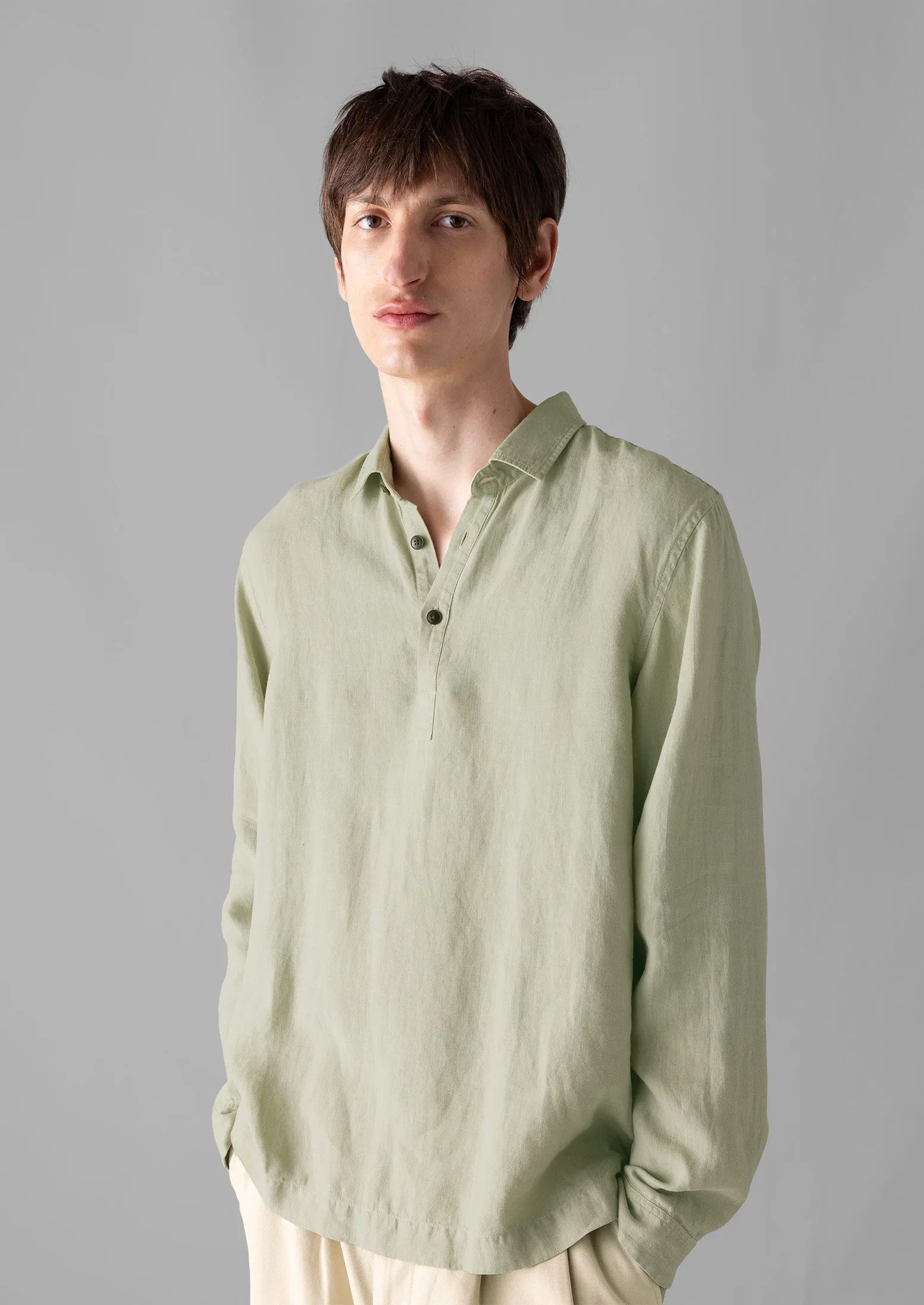 Half Placket Linen Shirt | Pebble sold by TOAST product image thumbnail 3
