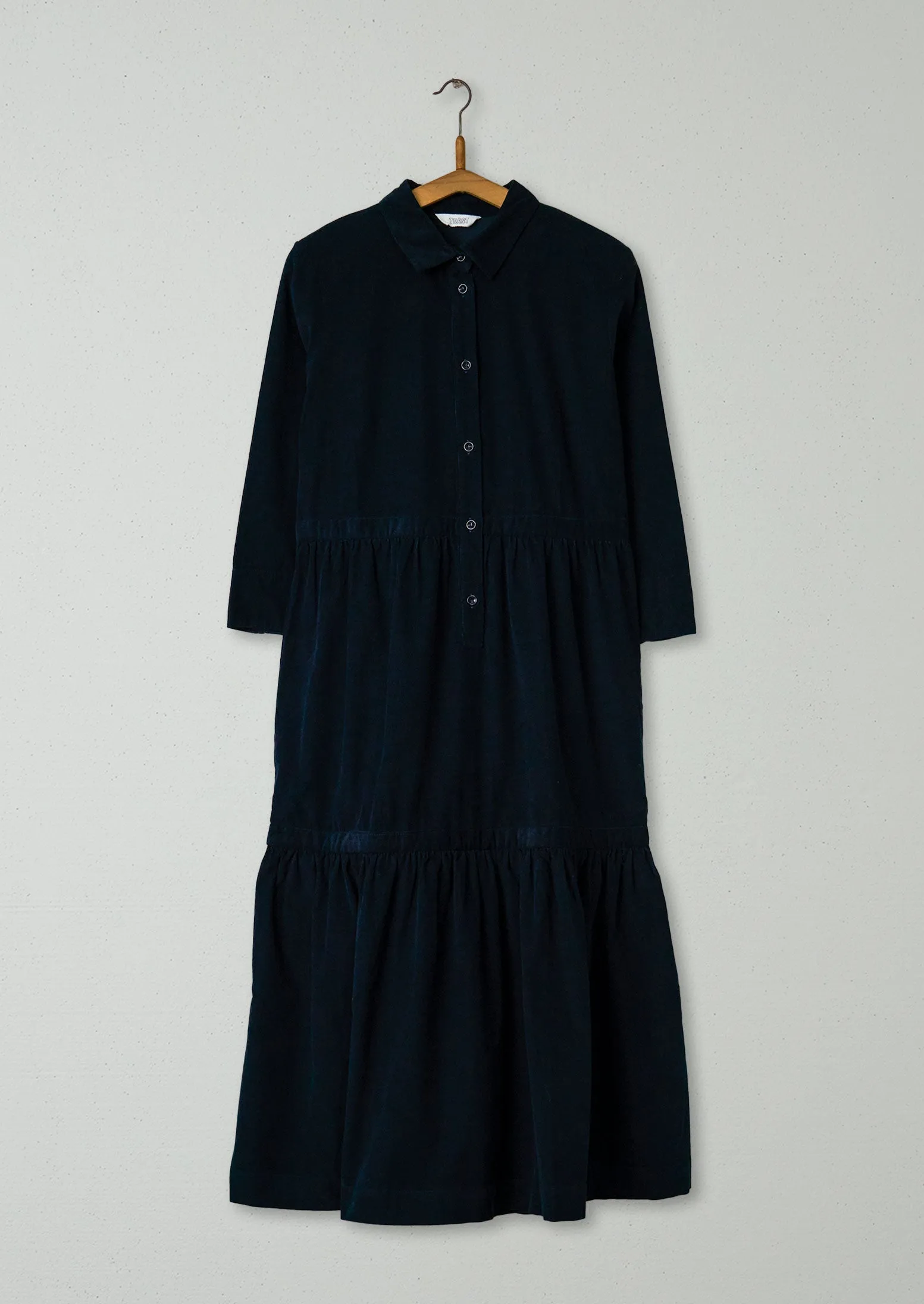 Reworn Tiered Needlecord Dress Size 8 (814) | Slate Blue sold by TOAST
