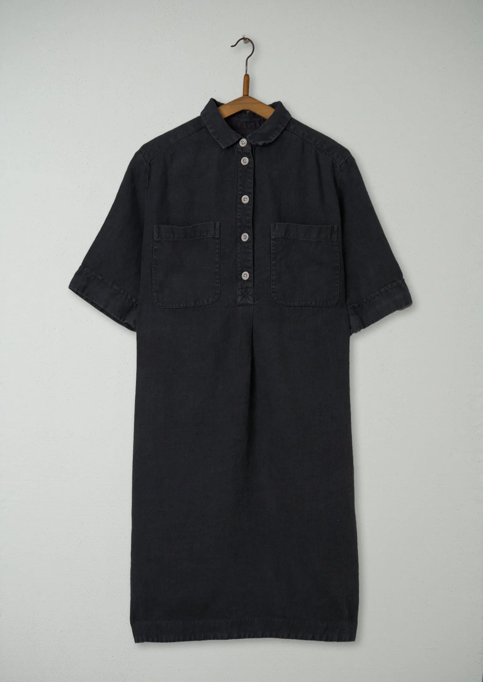 Reworn Hopsack Linen Dress Size 8 (870) | Charcoal sold by TOAST