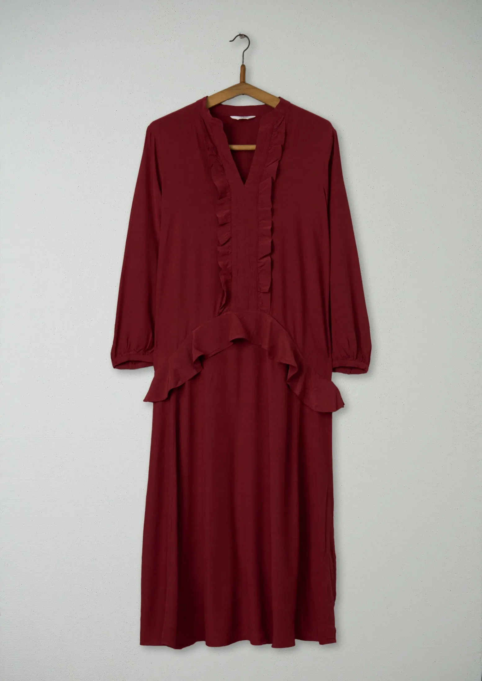 Reworn Ruffle Dress Size 8 (868) | Dark Rust sold by TOAST