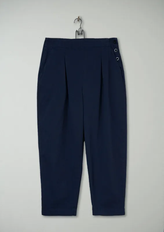 Reworn Cotton Twill Side Button Trousers Size 8 (598) | Navy sold by TOAST