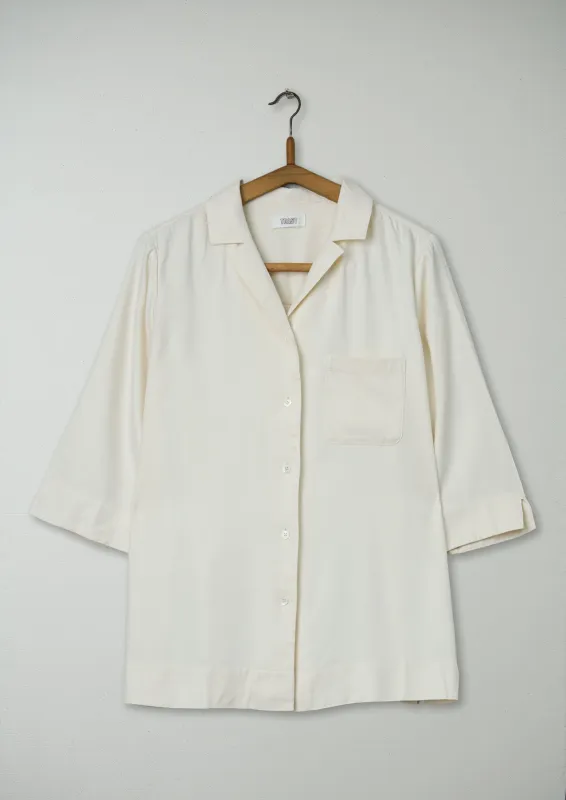 Reworn Herringbone PJ Silk Shirt Size 16 (503) | Milky White sold by TOAST