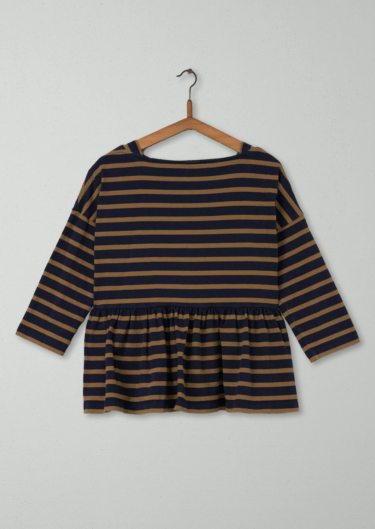 Reworn Stripe Cotton Gathered Top Size M (050) | Navy/Dull Gold sold by TOAST product image thumbnail 2