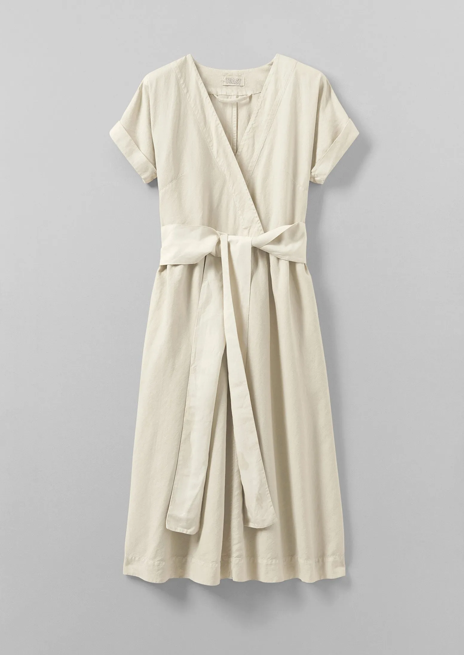 Cotton Linen Wrap Front Dress | Putty sold by TOAST