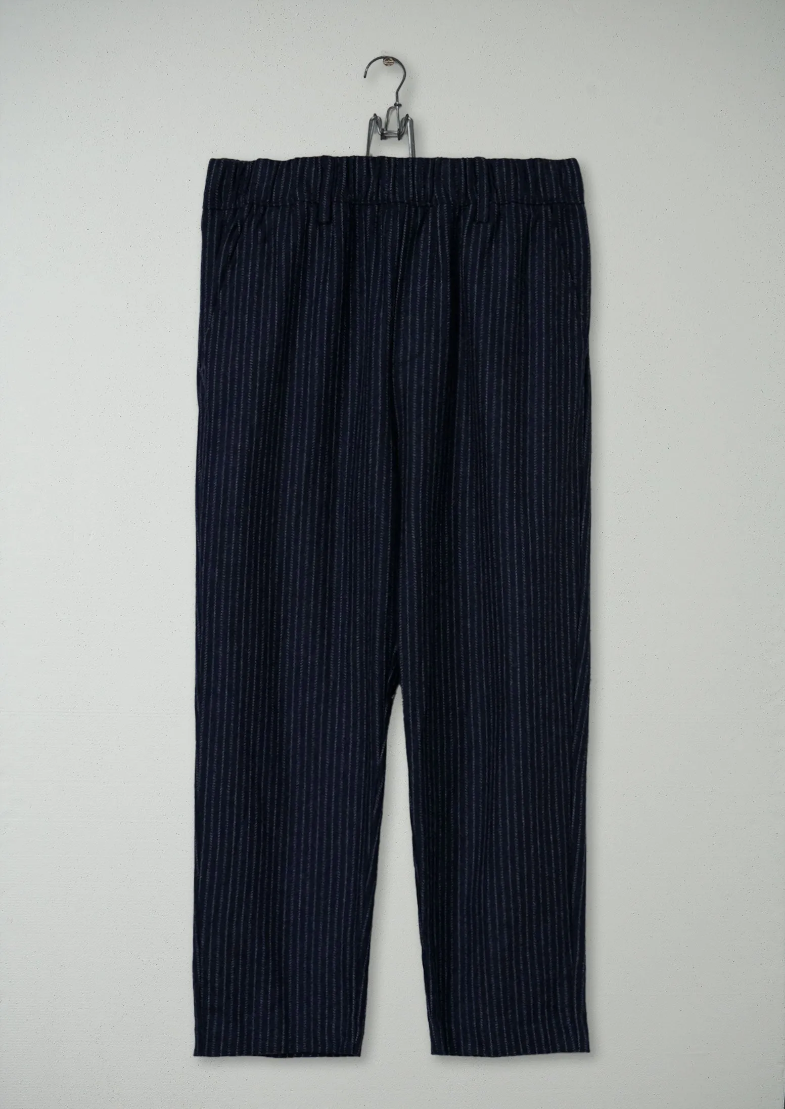 Reworn Pinstripe Wool Cashmere Trousers Size 12 (553) | Navy sold by TOAST