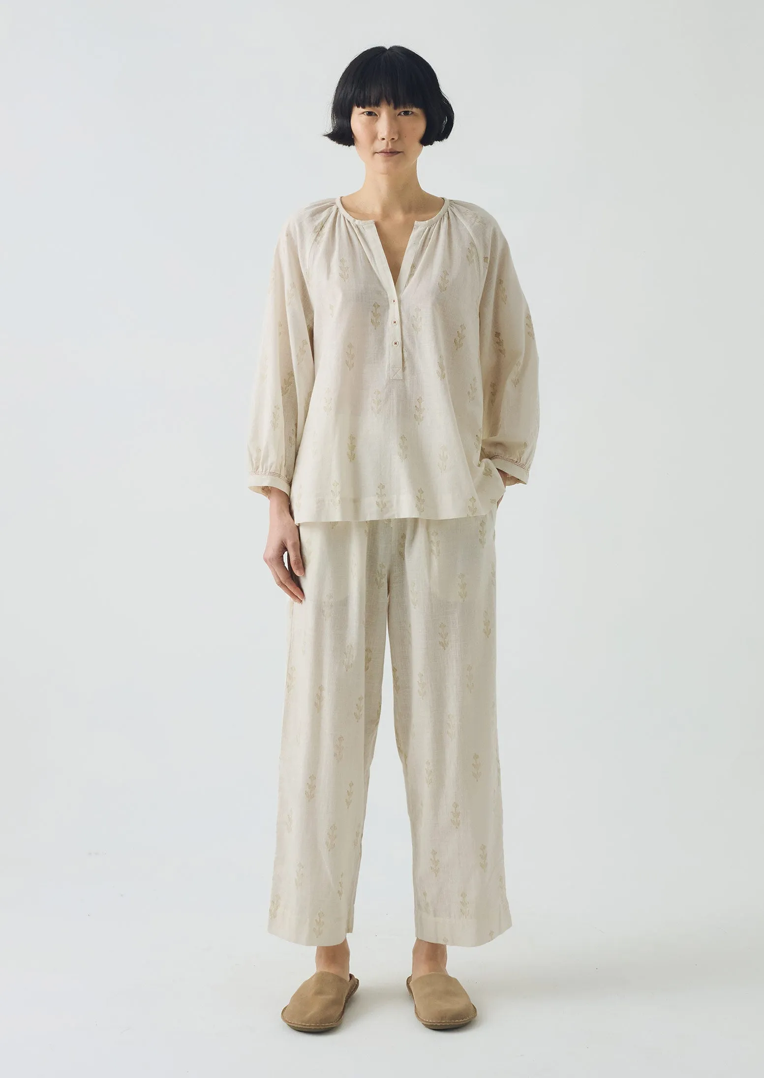 Etched Sprig Print Pyjama Set | Ecru/Citrine sold by TOAST product image thumbnail 2
