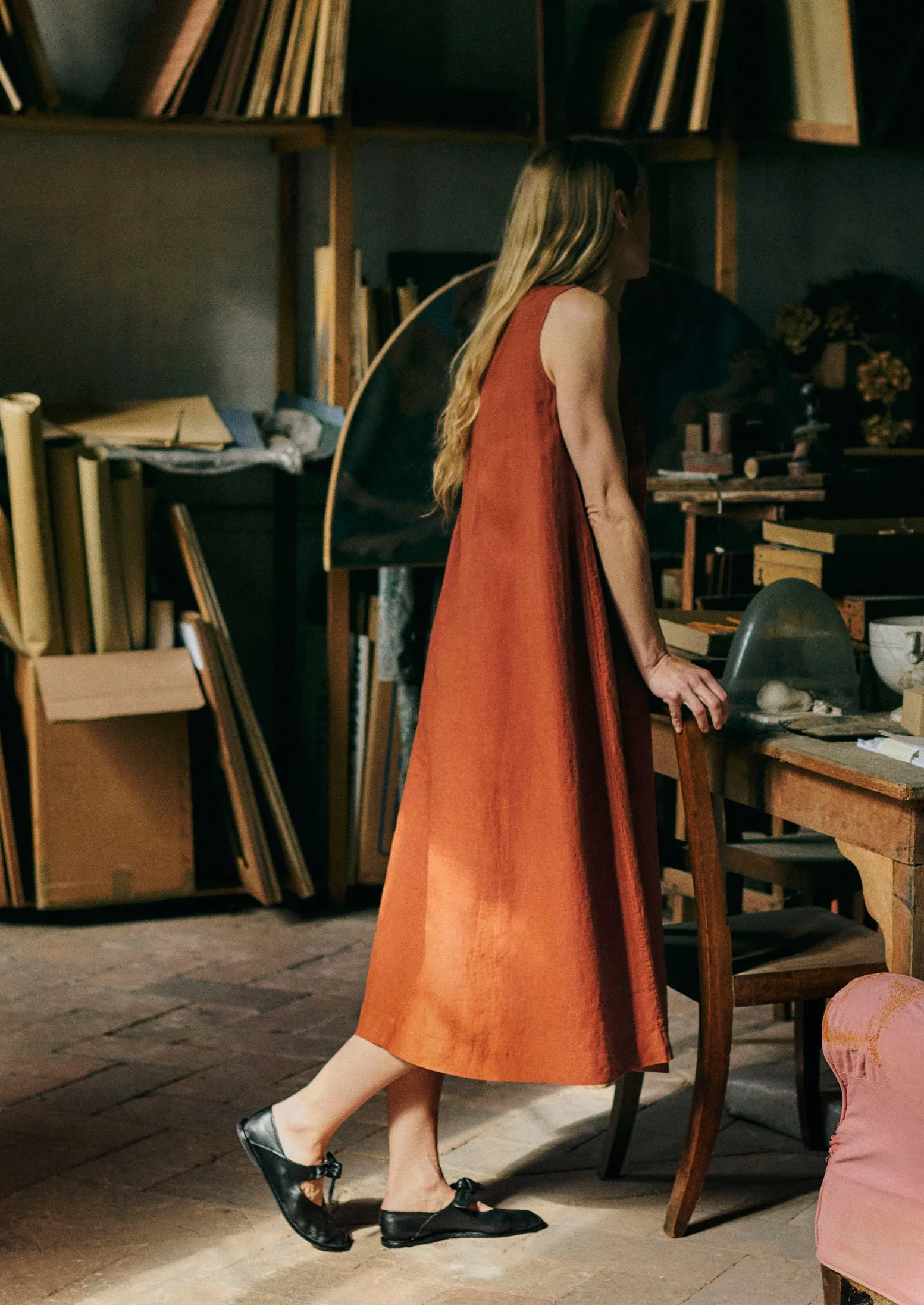 Garment Dyed Linen Sleeveless Dress | Burnt Sienna sold by TOAST product image thumbnail 2