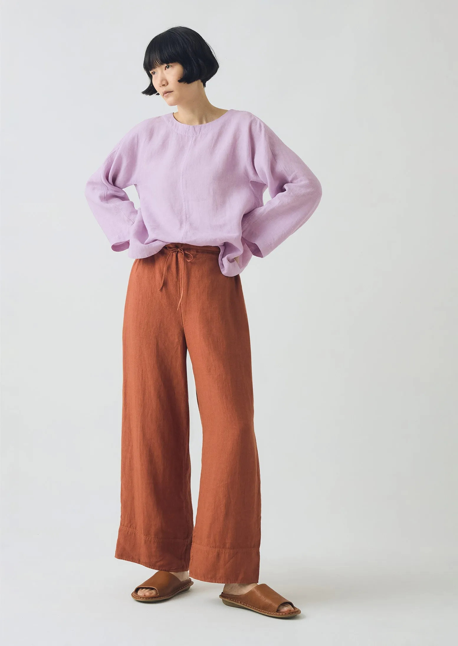 Garment Dyed Linen Wide Trousers | Burnt Sienna sold by TOAST product image thumbnail 2