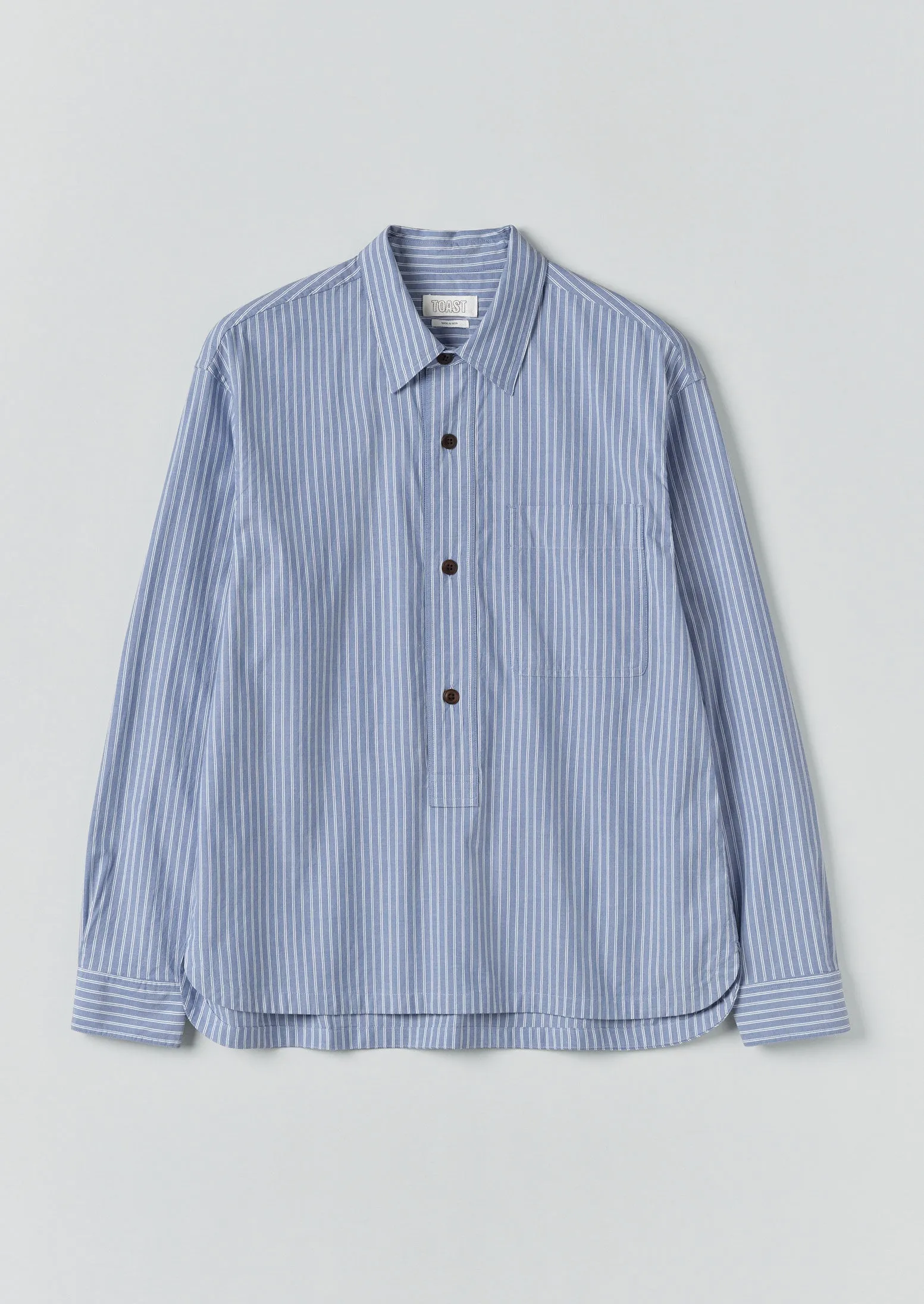 Half Placket Stripe Cotton Shirt | Light Blue sold by TOAST