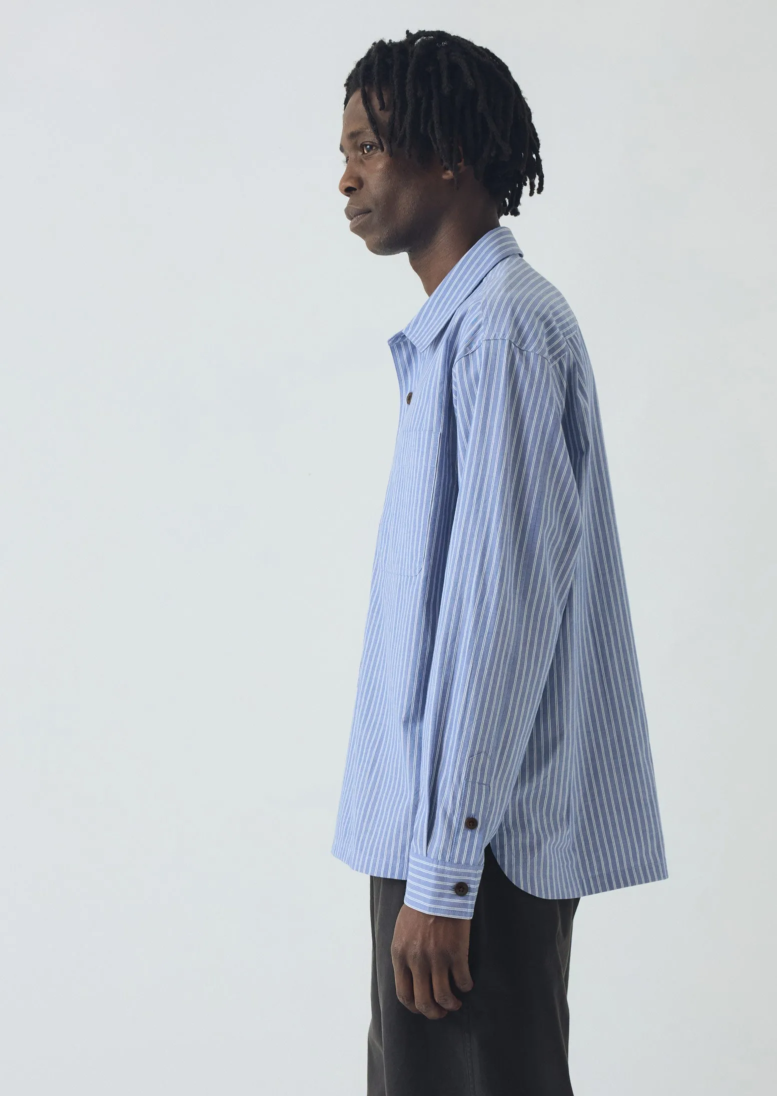 Half Placket Stripe Cotton Shirt | Light Blue sold by TOAST product image thumbnail 3