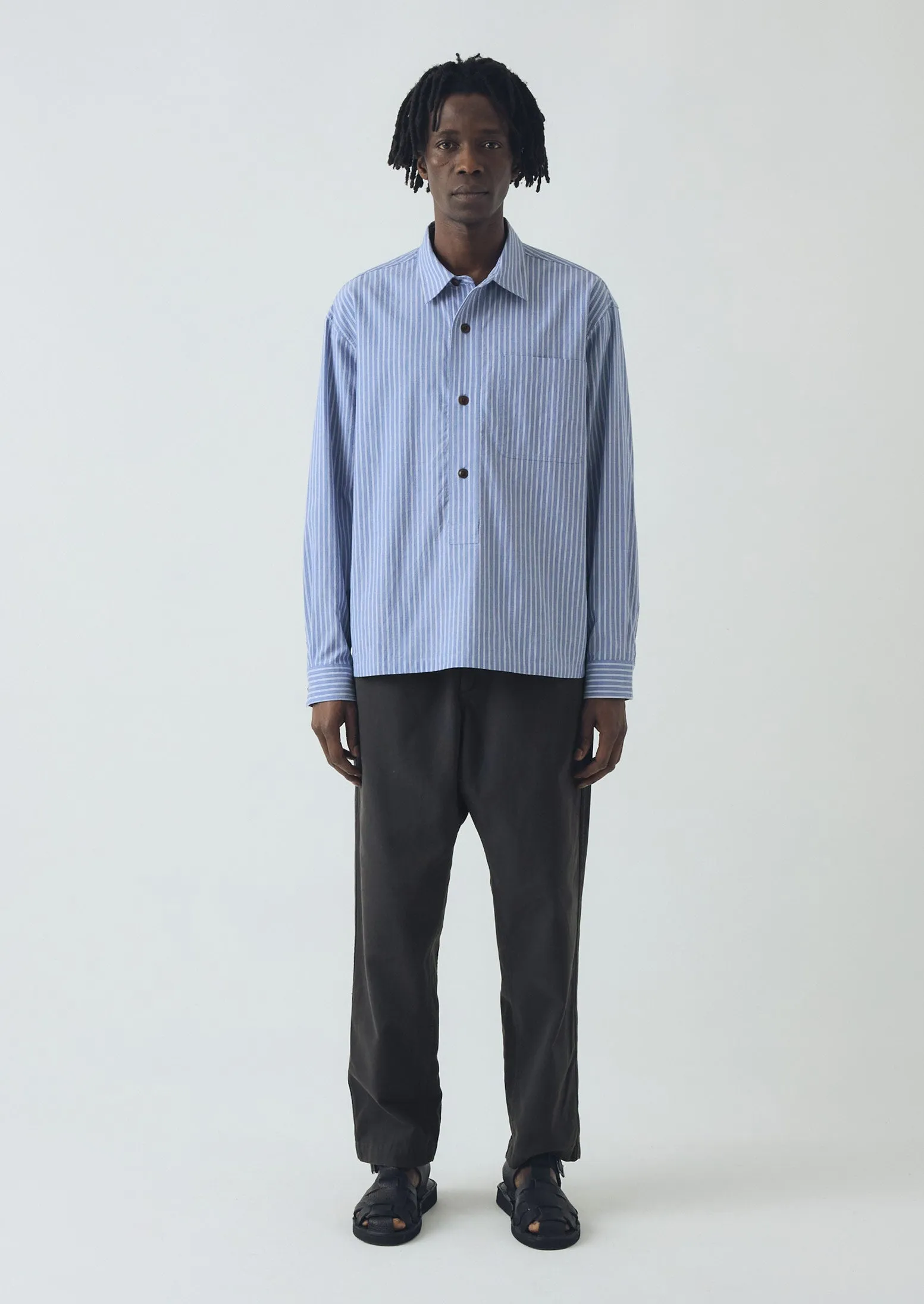 Half Placket Stripe Cotton Shirt | Light Blue sold by TOAST product image thumbnail 2