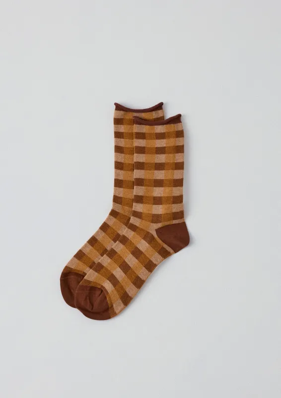 Check Cotton Cashmere Socks | Orange Multi sold by TOAST