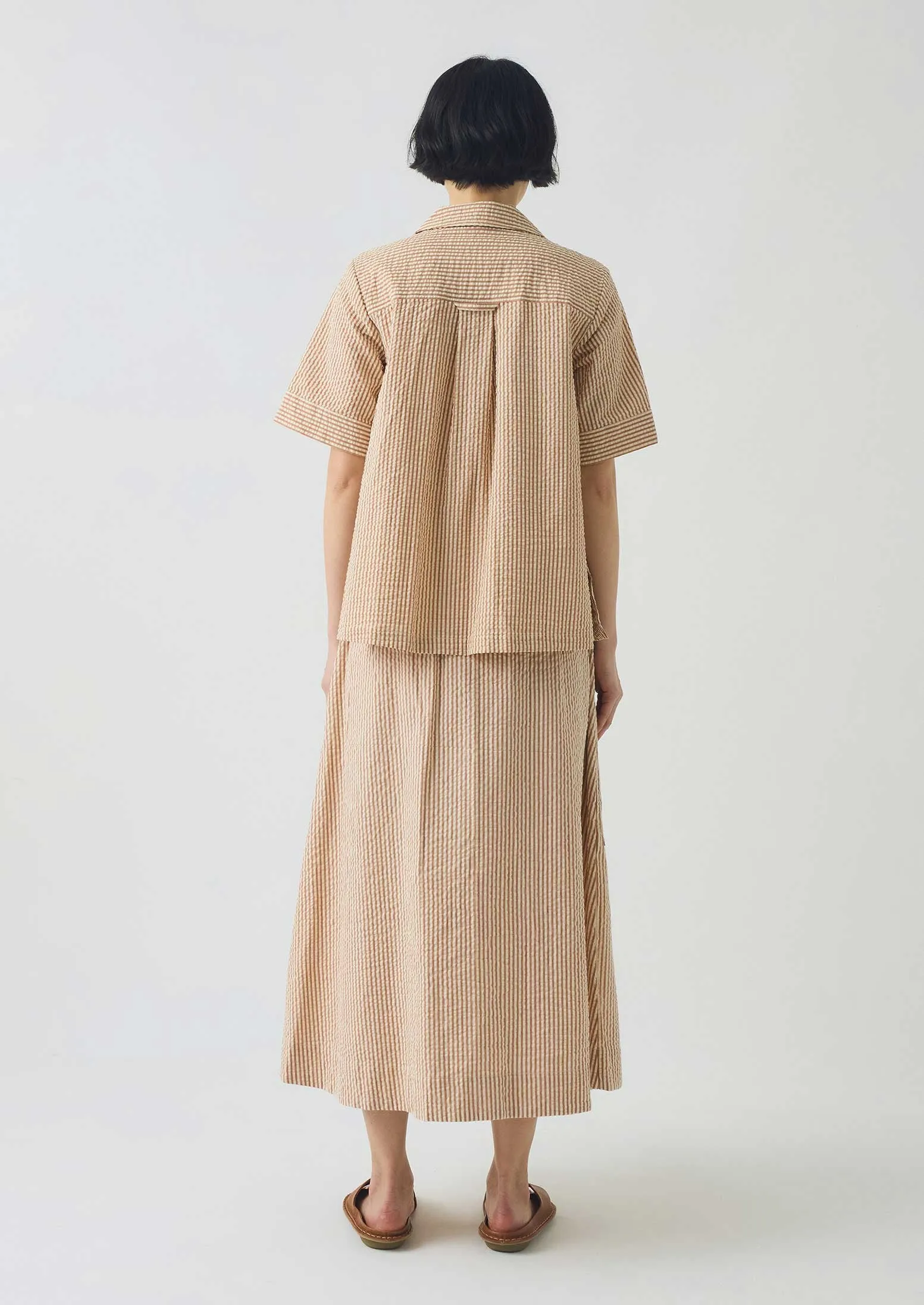 Stripe Cotton Seersucker Boxy Shirt | Terracotta/Ecru sold by TOAST product image thumbnail 5