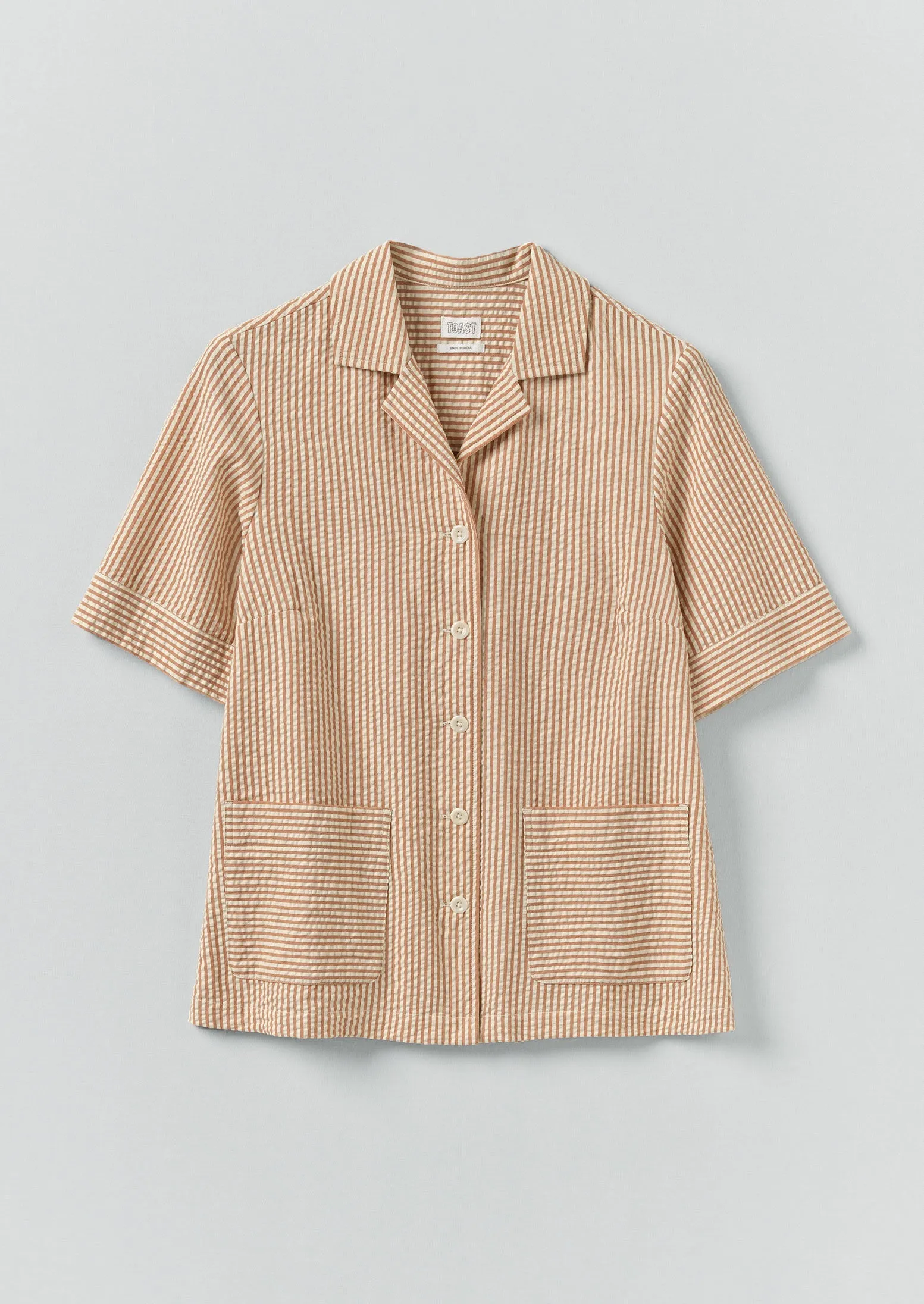 Stripe Cotton Seersucker Boxy Shirt | Terracotta/Ecru sold by TOAST