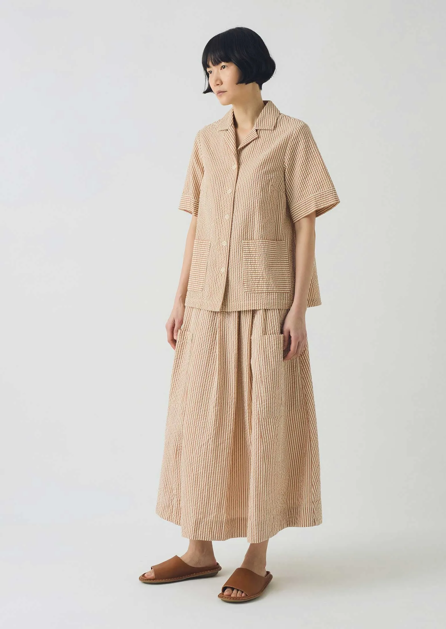 Stripe Cotton Seersucker Patch Pocket Skirt | Terracotta/Ecru sold by TOAST product image thumbnail 3